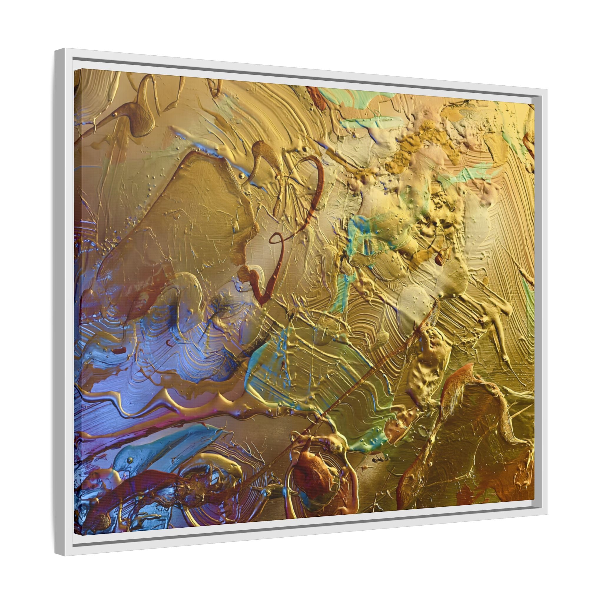 Framed Abstract Metallic Gold Canvas Print — Modern Textured Wall Art