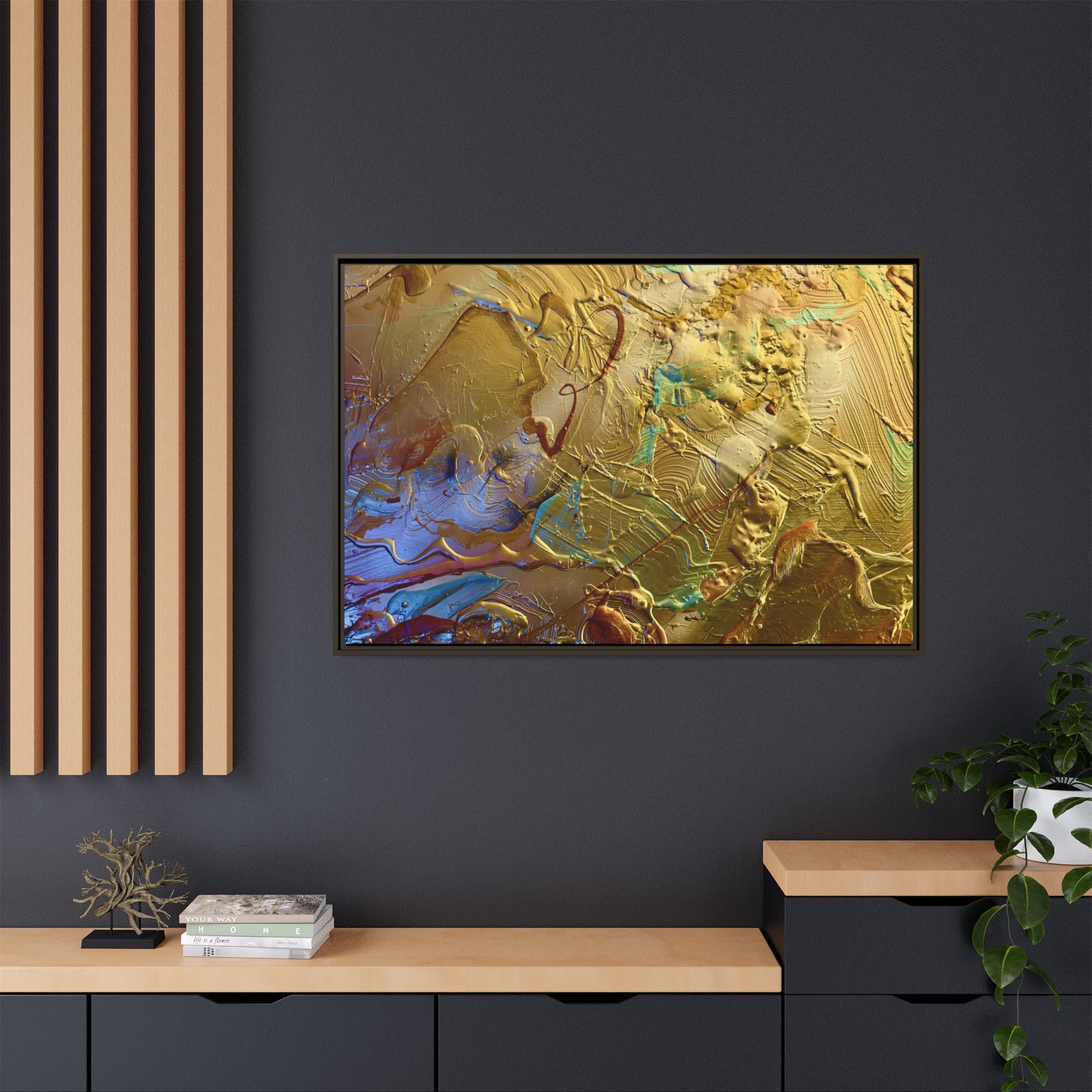 Framed Abstract Metallic Gold Canvas Print — Modern Textured Wall Art
