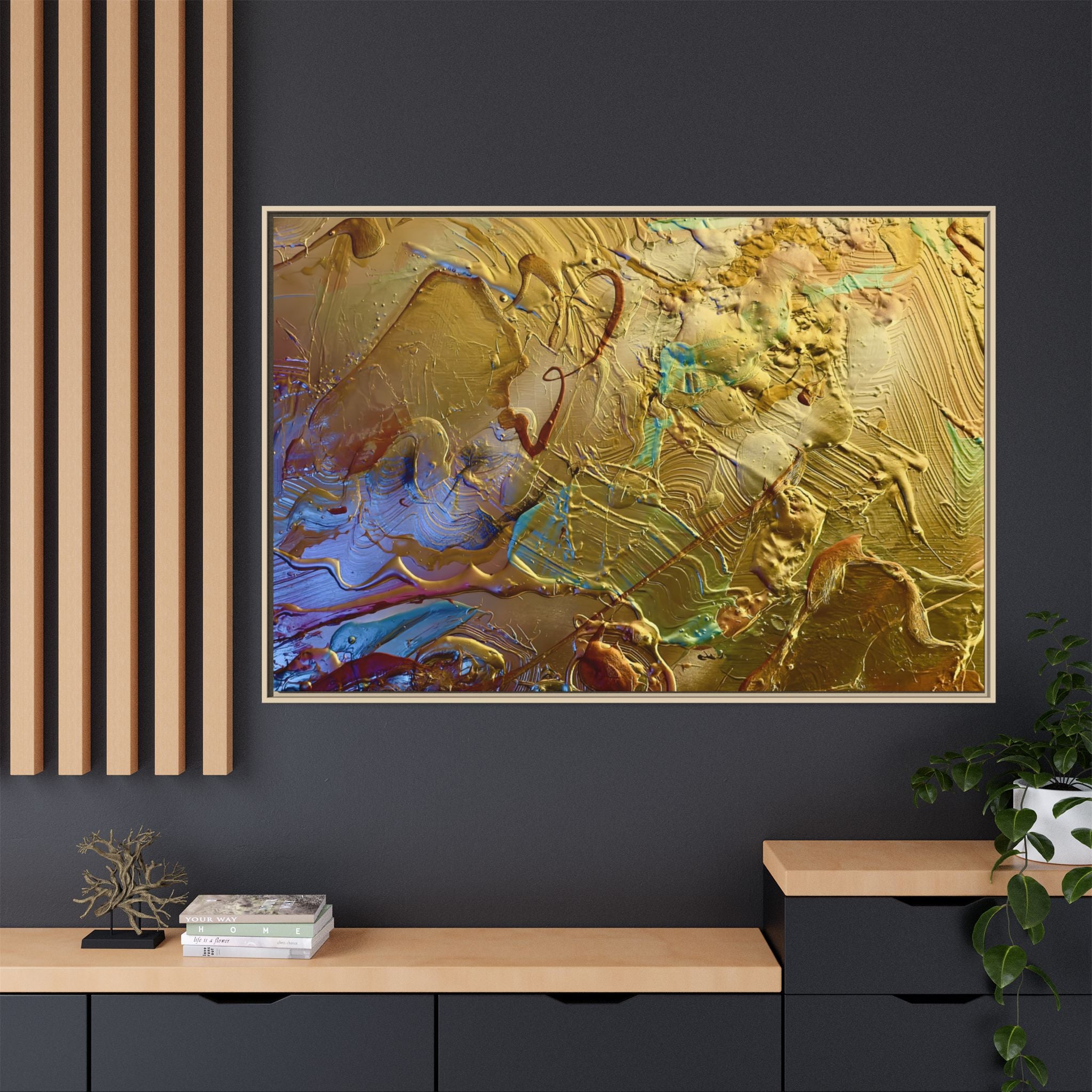 Framed Abstract Metallic Gold Canvas Print — Modern Textured Wall Art