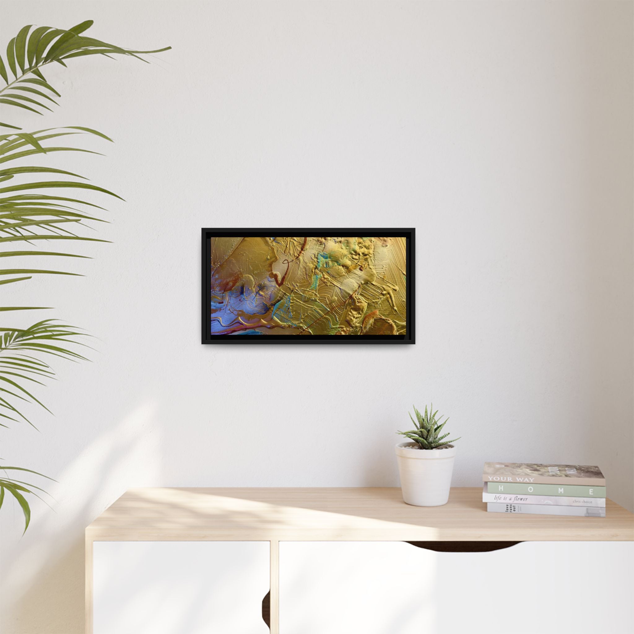Framed Abstract Metallic Gold Canvas Print — Modern Textured Wall Art