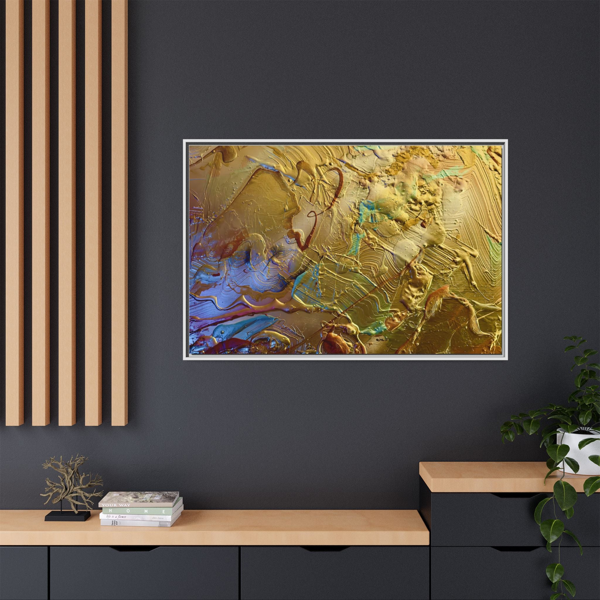 Framed Abstract Metallic Gold Canvas Print — Modern Textured Wall Art