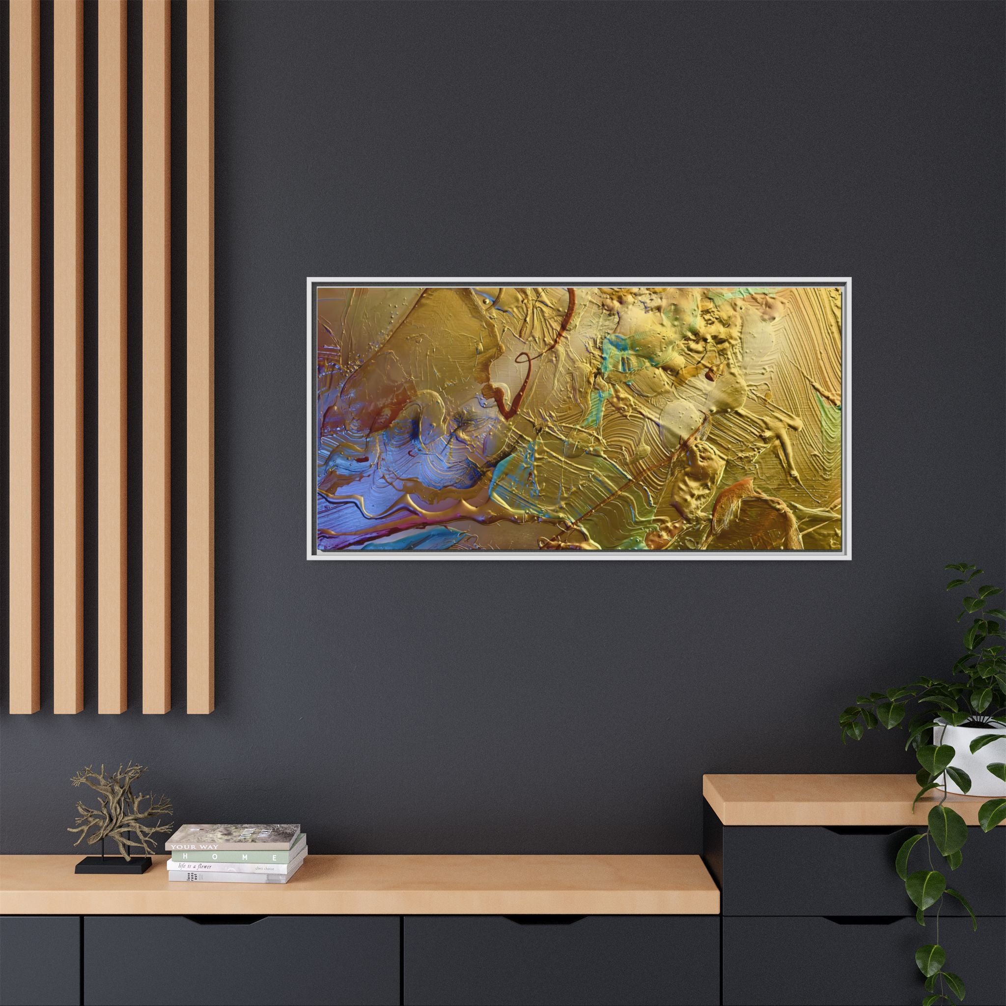 Framed Abstract Metallic Gold Canvas Print — Modern Textured Wall Art