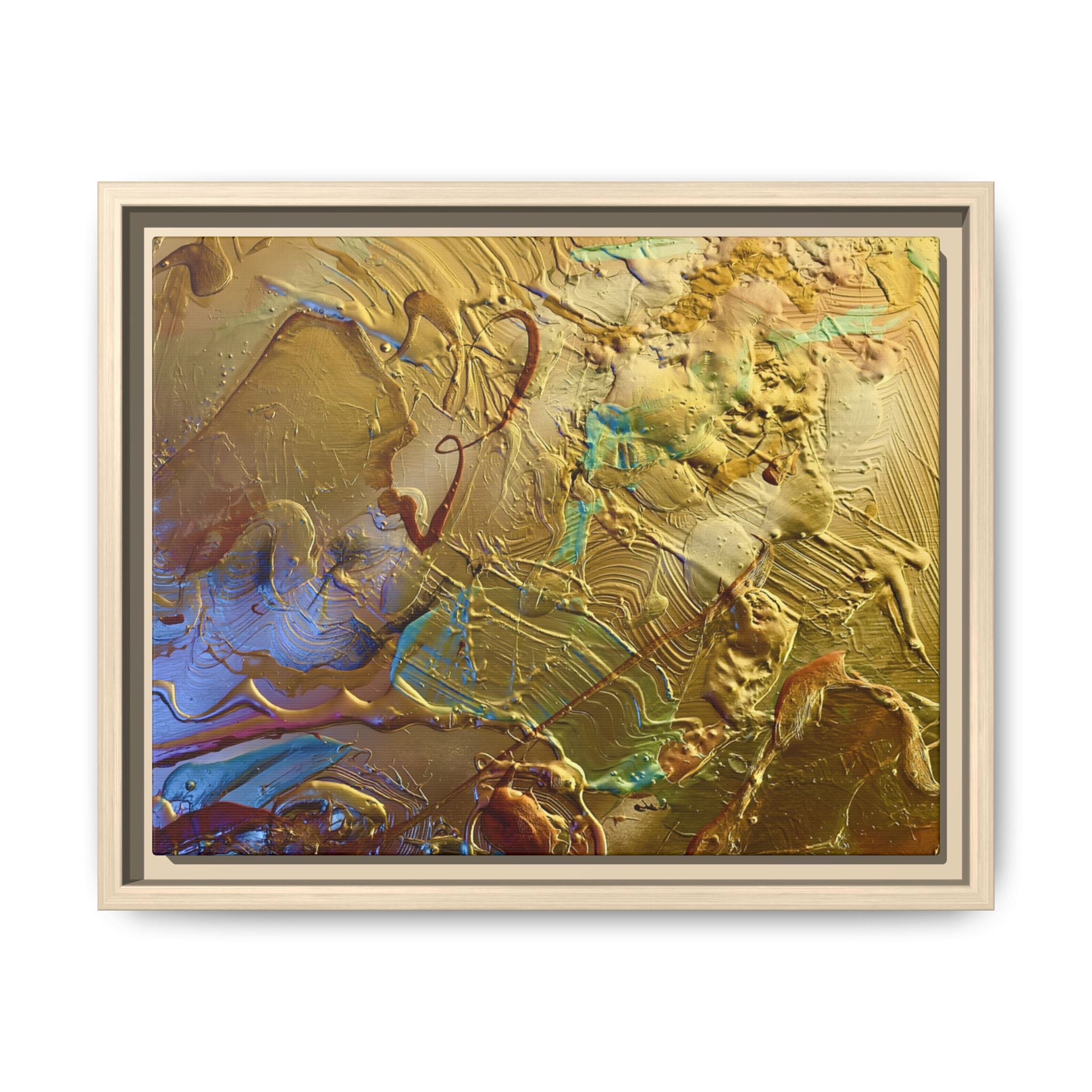 Framed Abstract Metallic Gold Canvas Print — Modern Textured Wall Art