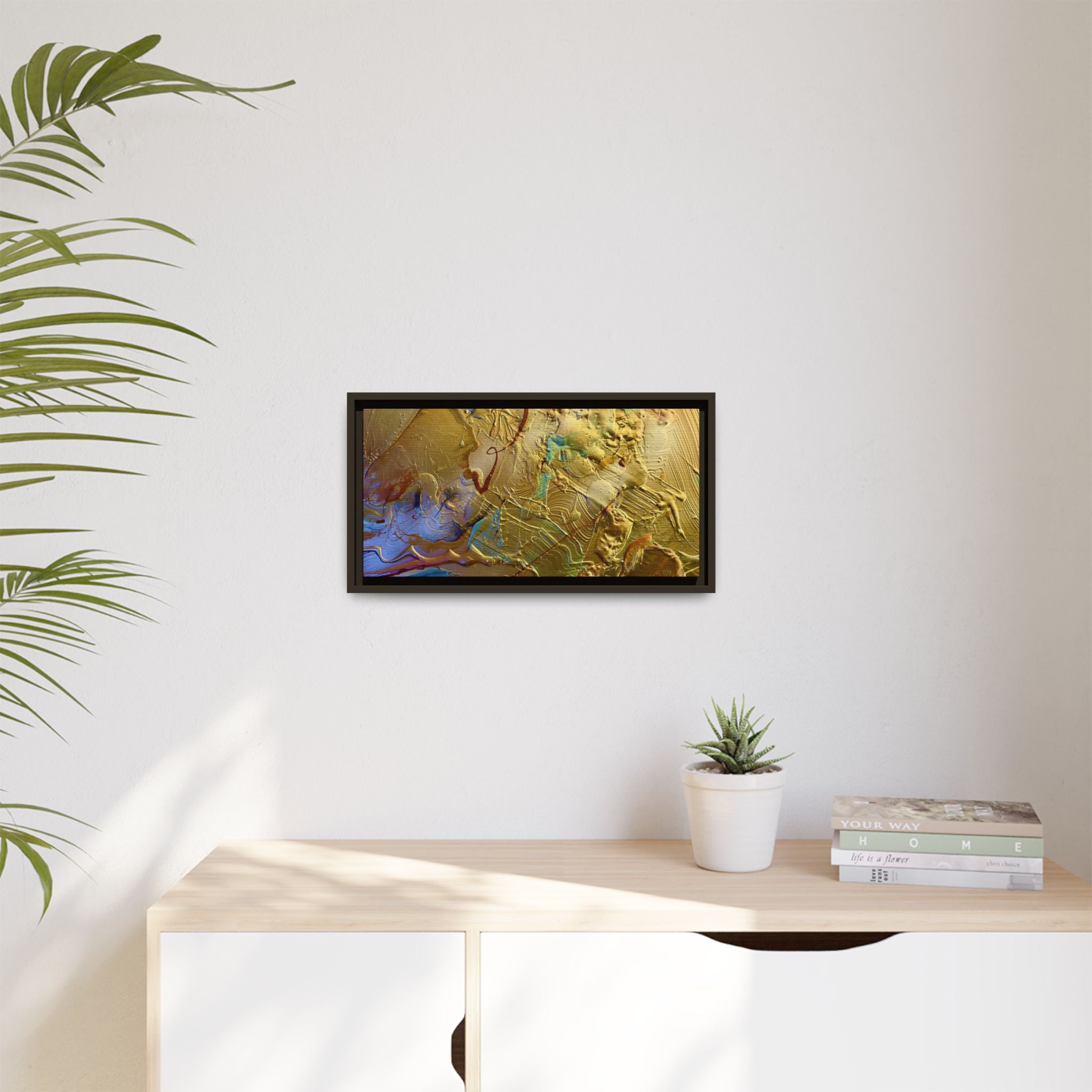 Framed Abstract Metallic Gold Canvas Print — Modern Textured Wall Art