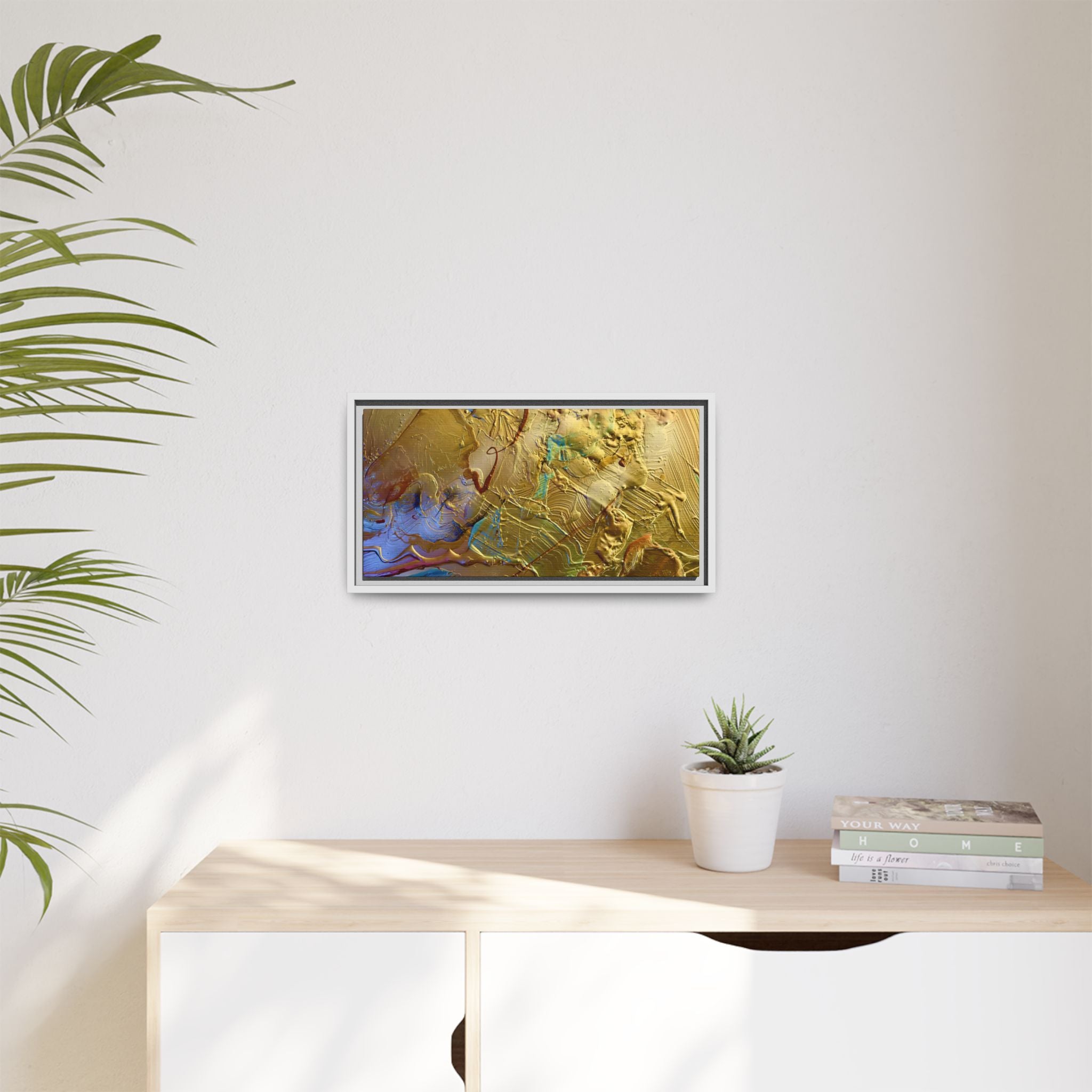 Framed Abstract Metallic Gold Canvas Print — Modern Textured Wall Art