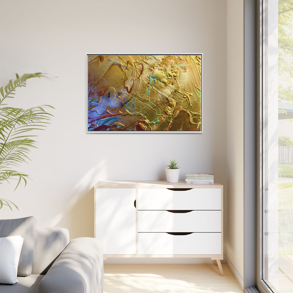 Framed Abstract Metallic Gold Canvas Print — Modern Textured Wall Art