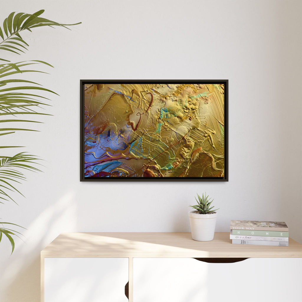 Framed Abstract Metallic Gold Canvas Print — Modern Textured Wall Art