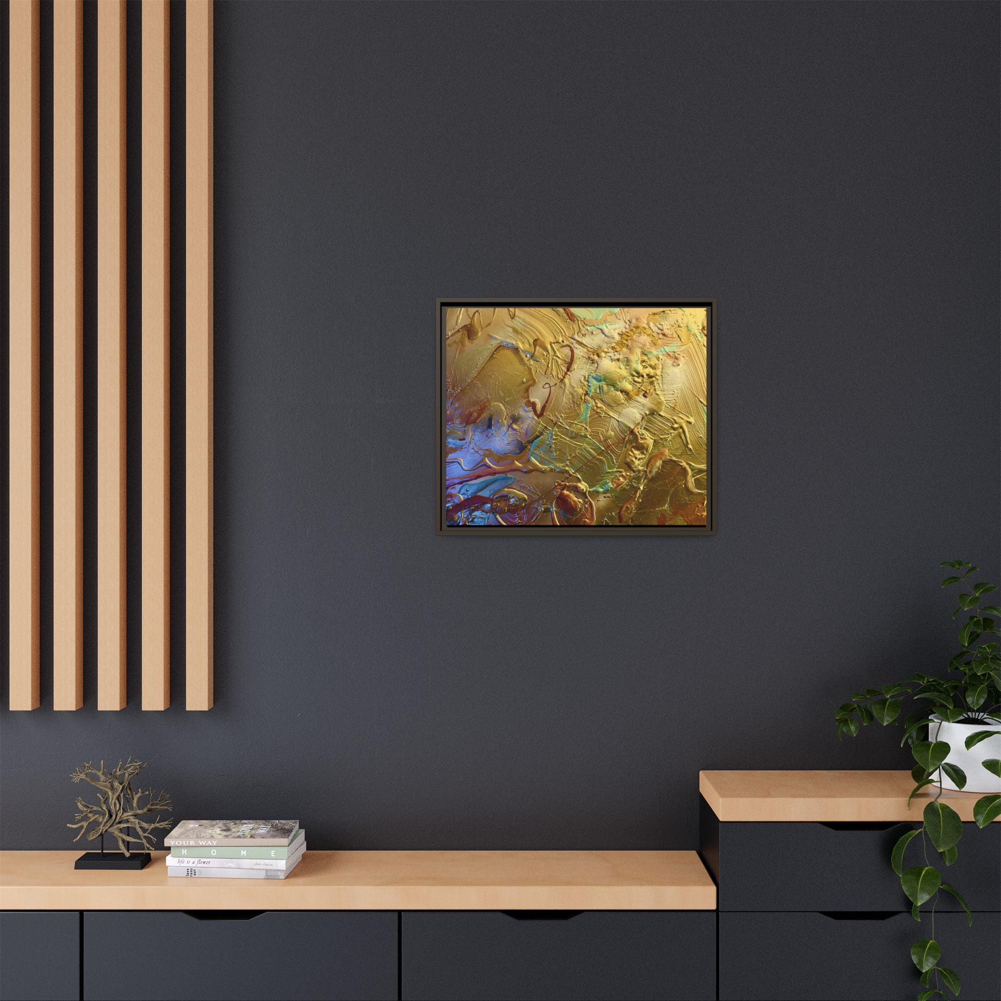 Framed Abstract Metallic Gold Canvas Print — Modern Textured Wall Art