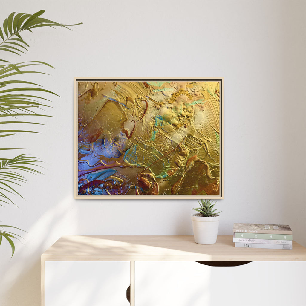 Framed Abstract Metallic Gold Canvas Print — Modern Textured Wall Art