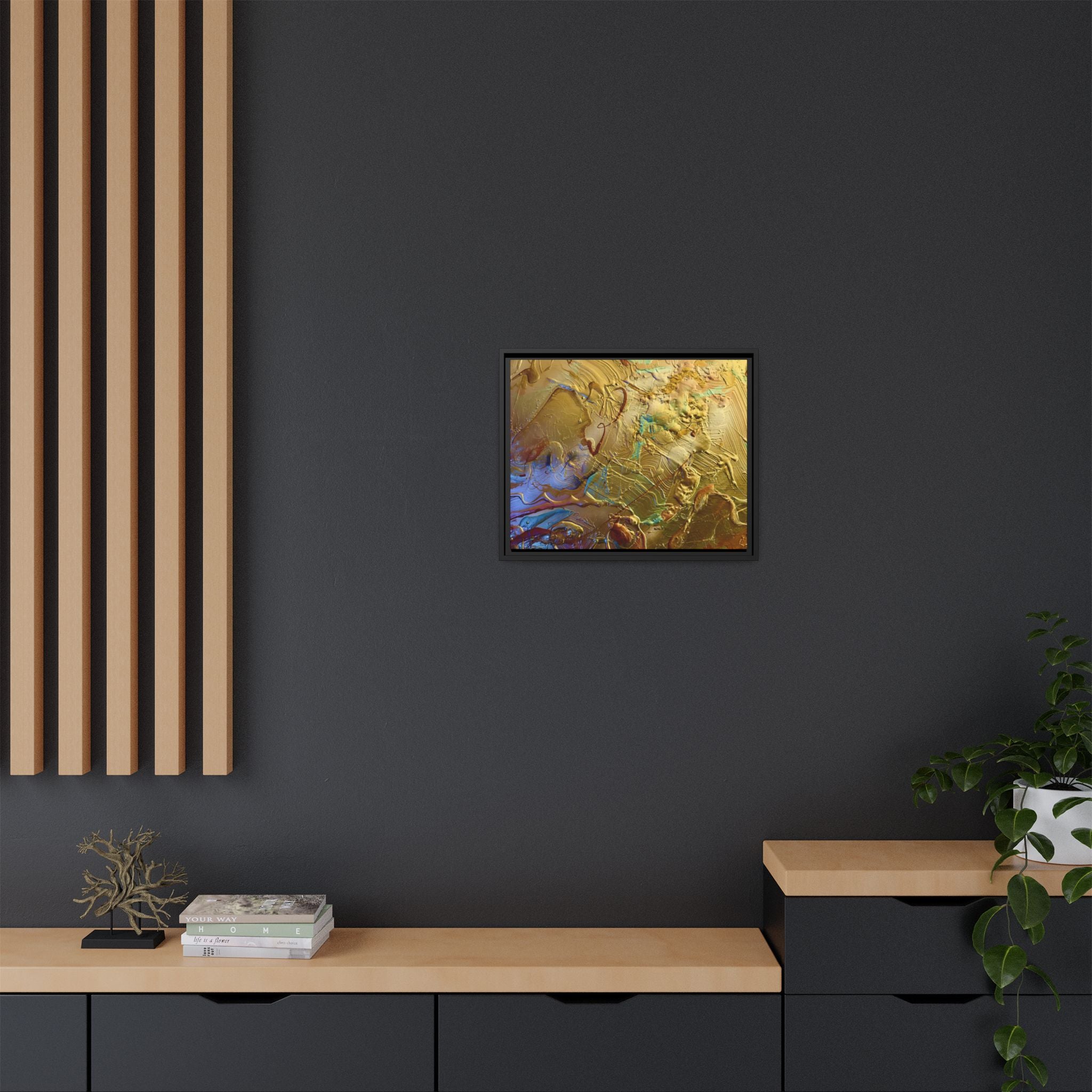 Framed Abstract Metallic Gold Canvas Print — Modern Textured Wall Art
