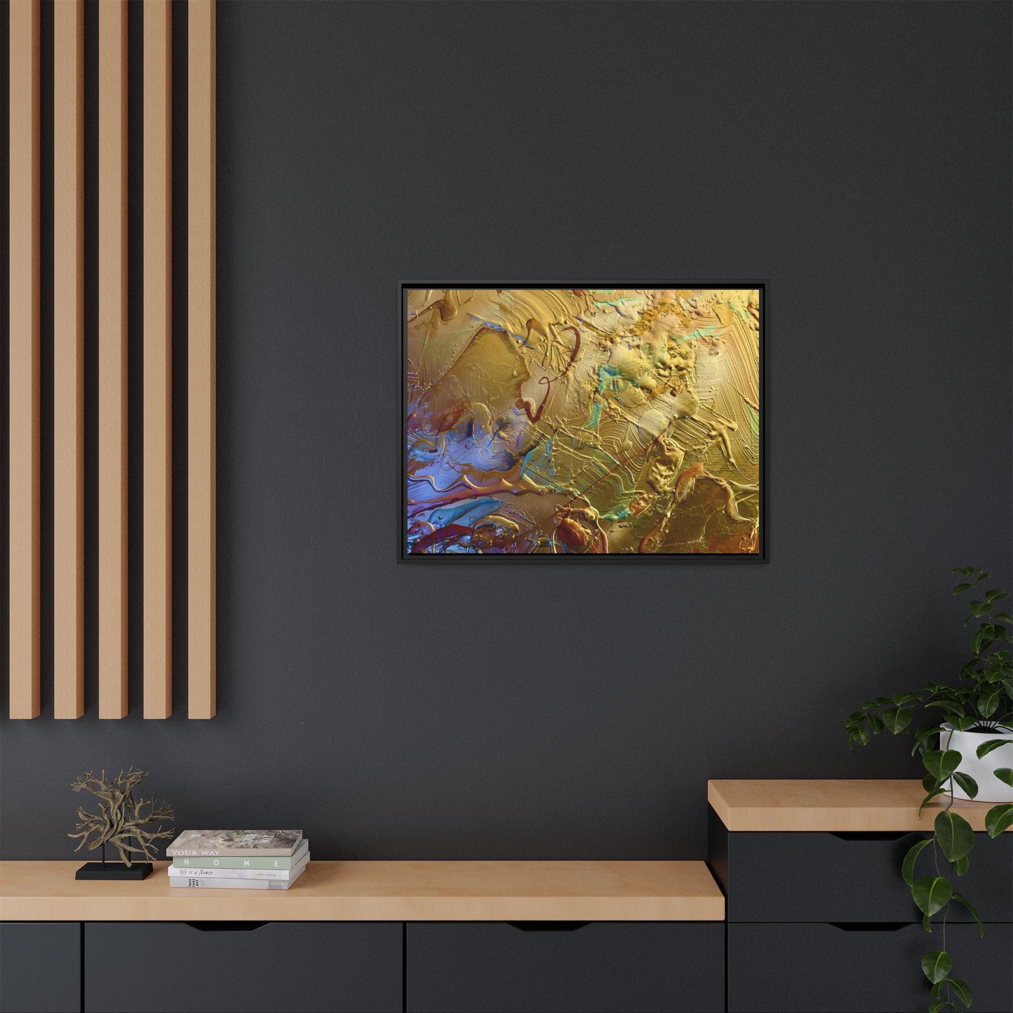 Framed Abstract Metallic Gold Canvas Print — Modern Textured Wall Art