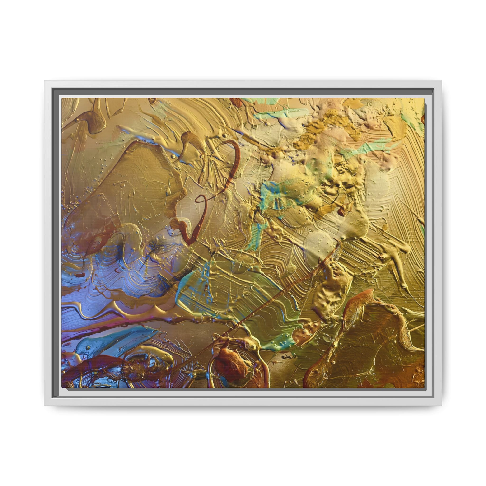 Framed Abstract Metallic Gold Canvas Print — Modern Textured Wall Art