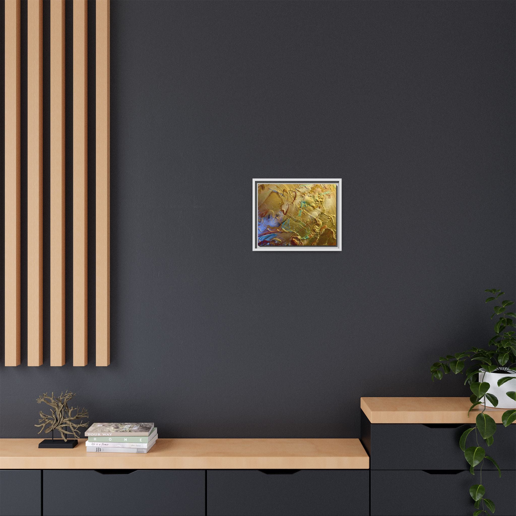 Framed Abstract Metallic Gold Canvas Print — Modern Textured Wall Art