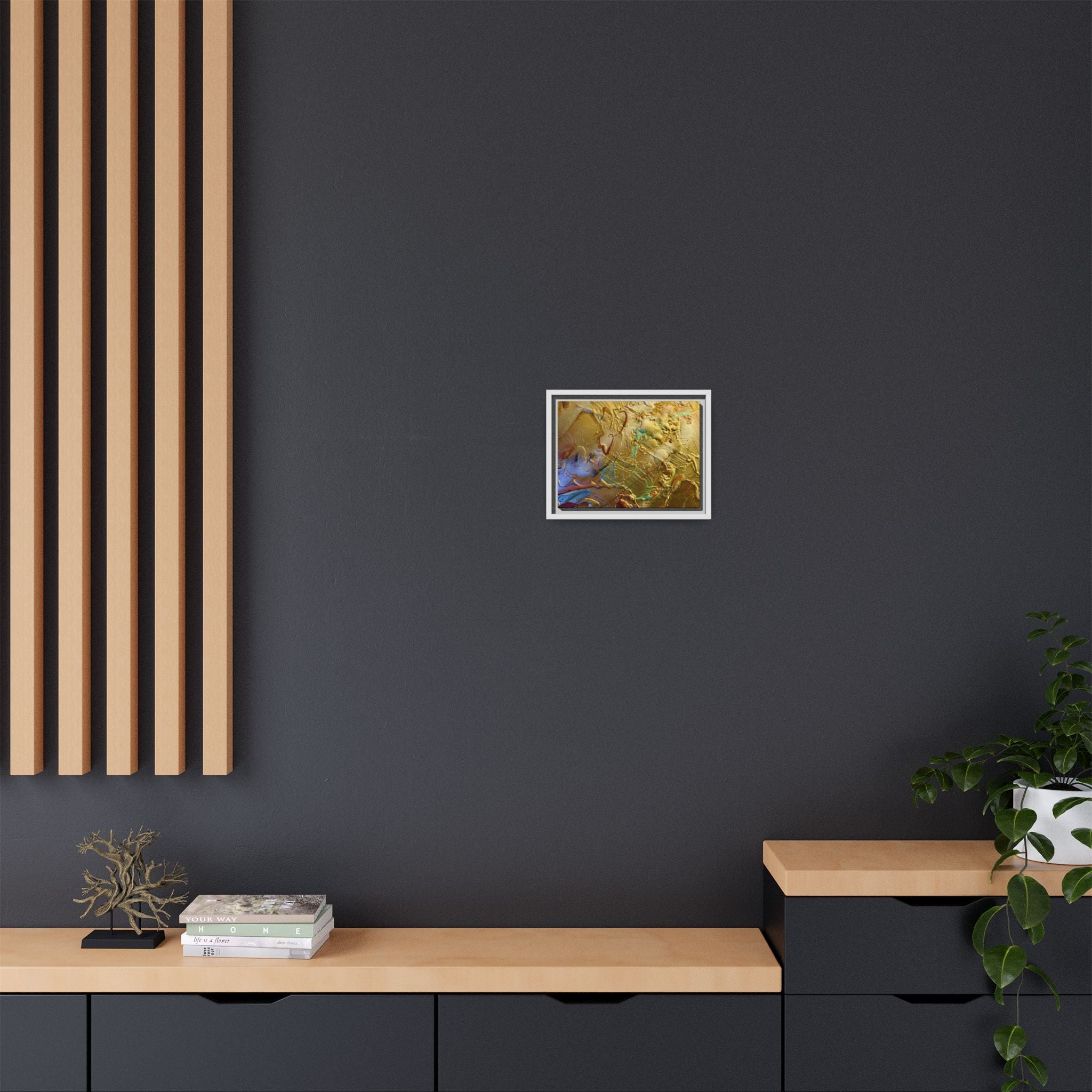 Framed Abstract Metallic Gold Canvas Print — Modern Textured Wall Art