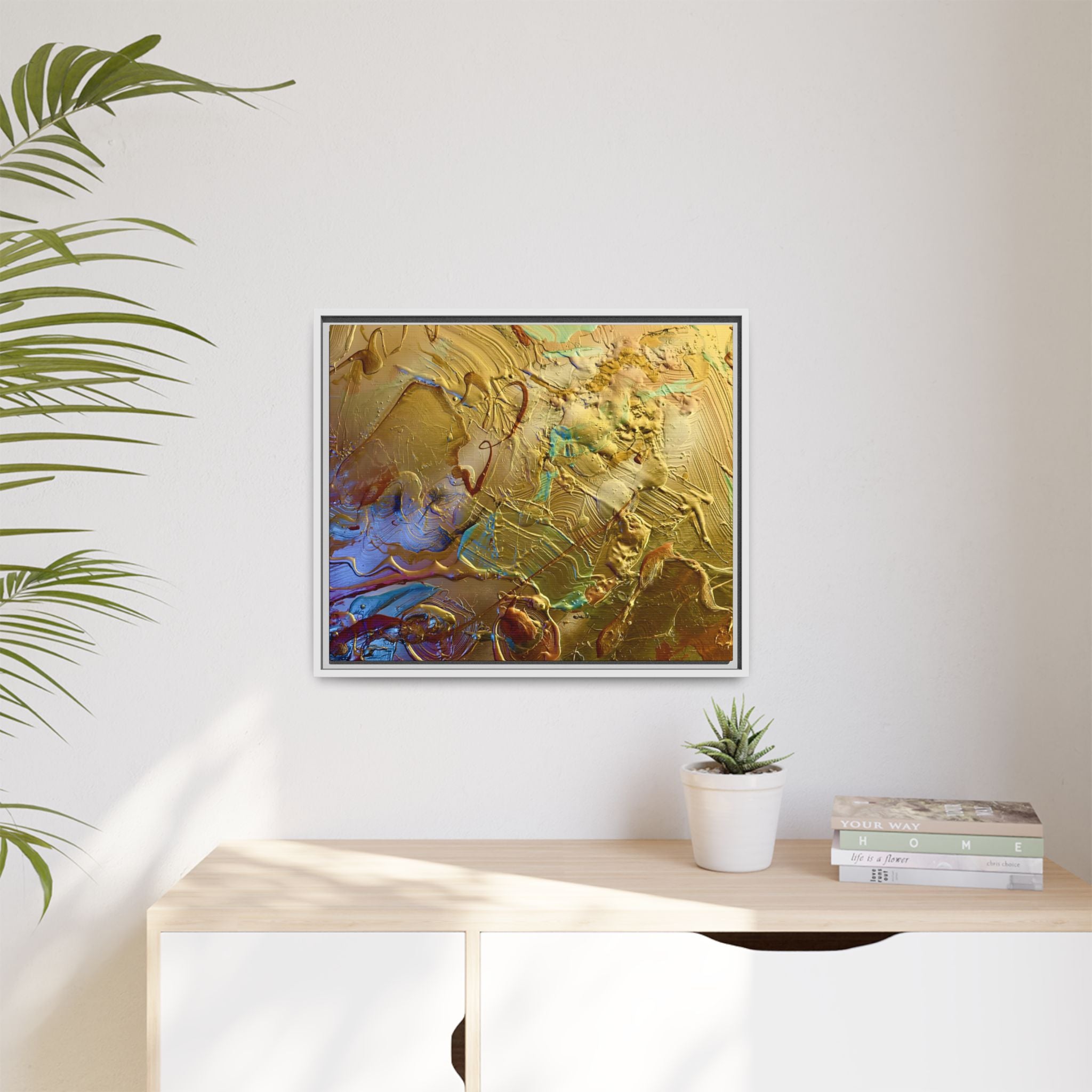 Framed Abstract Metallic Gold Canvas Print — Modern Textured Wall Art