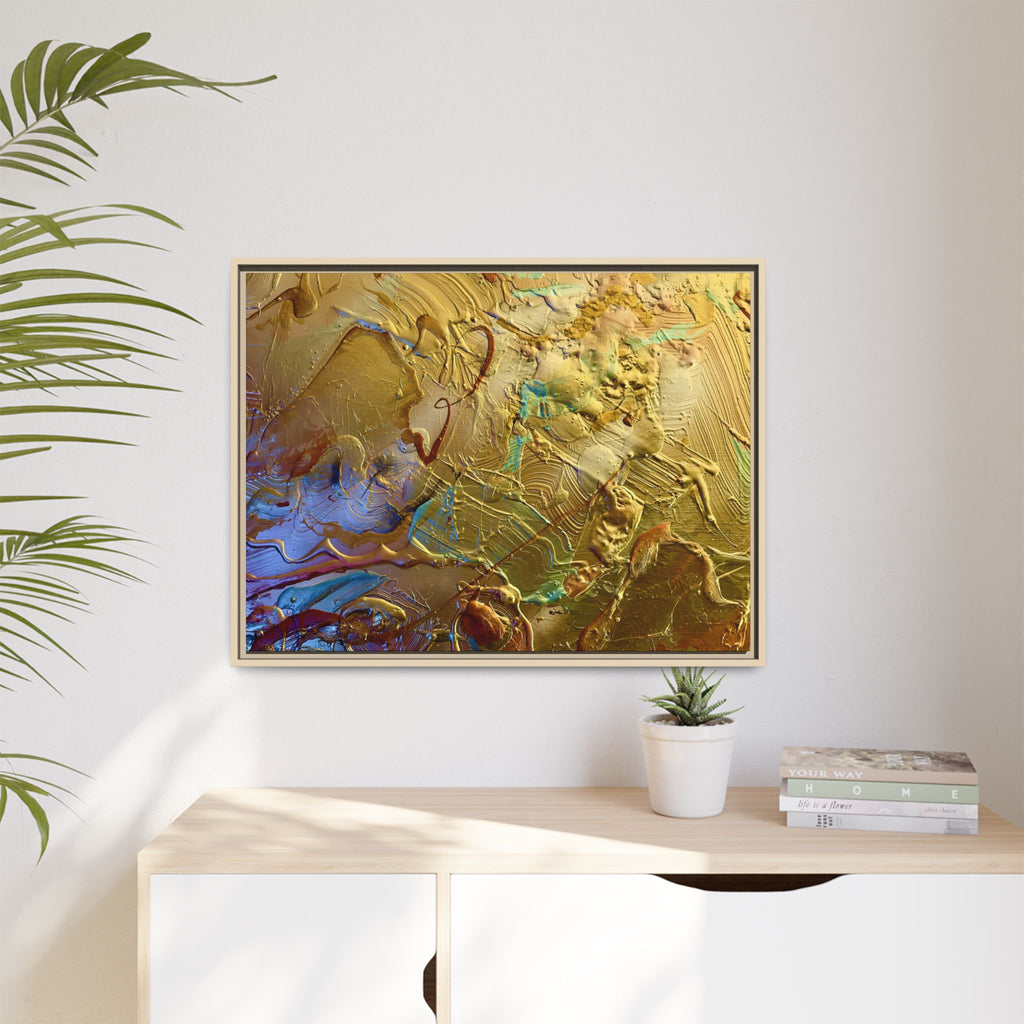 Framed Abstract Metallic Gold Canvas Print — Modern Textured Wall Art