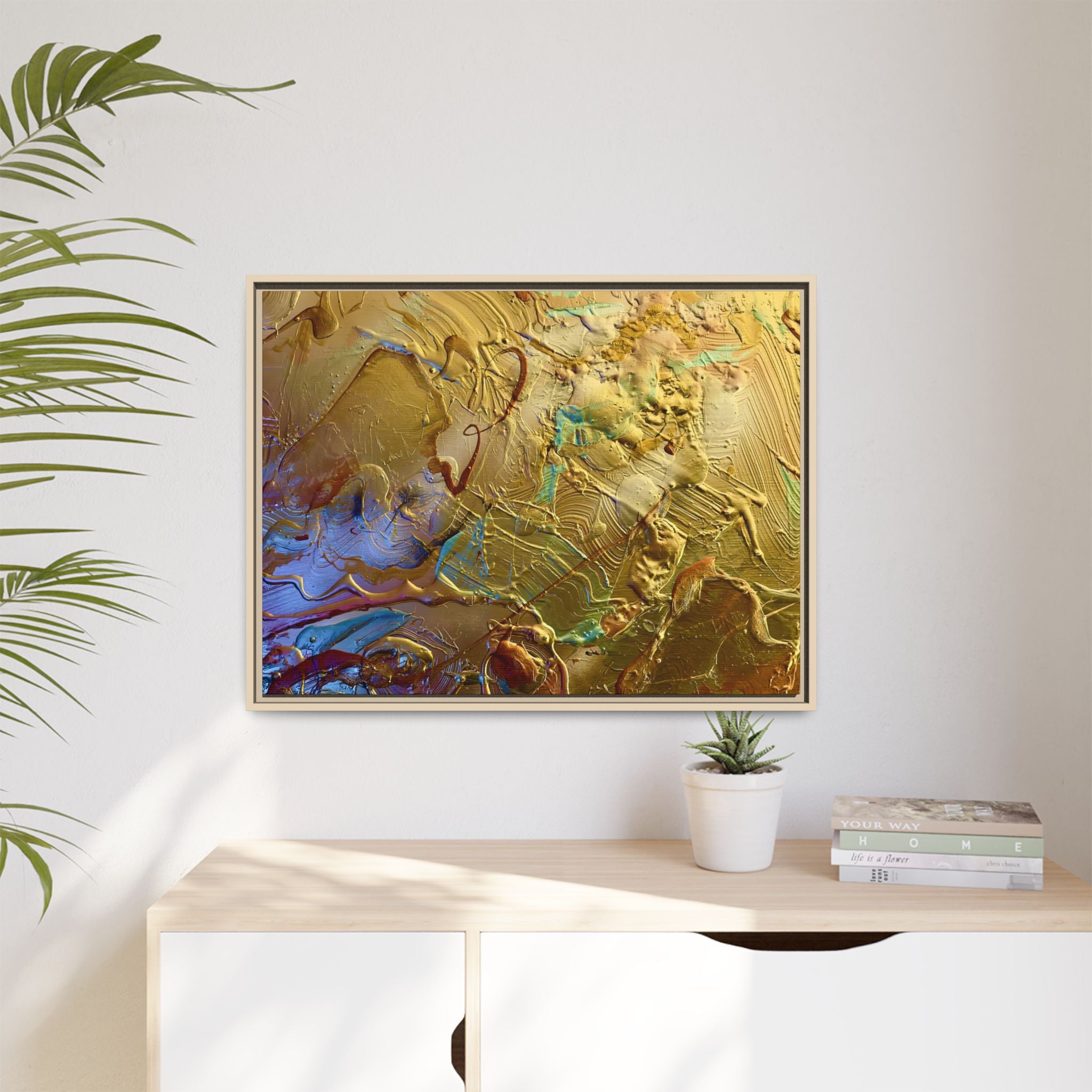 Framed Abstract Metallic Gold Canvas Print — Modern Textured Wall Art