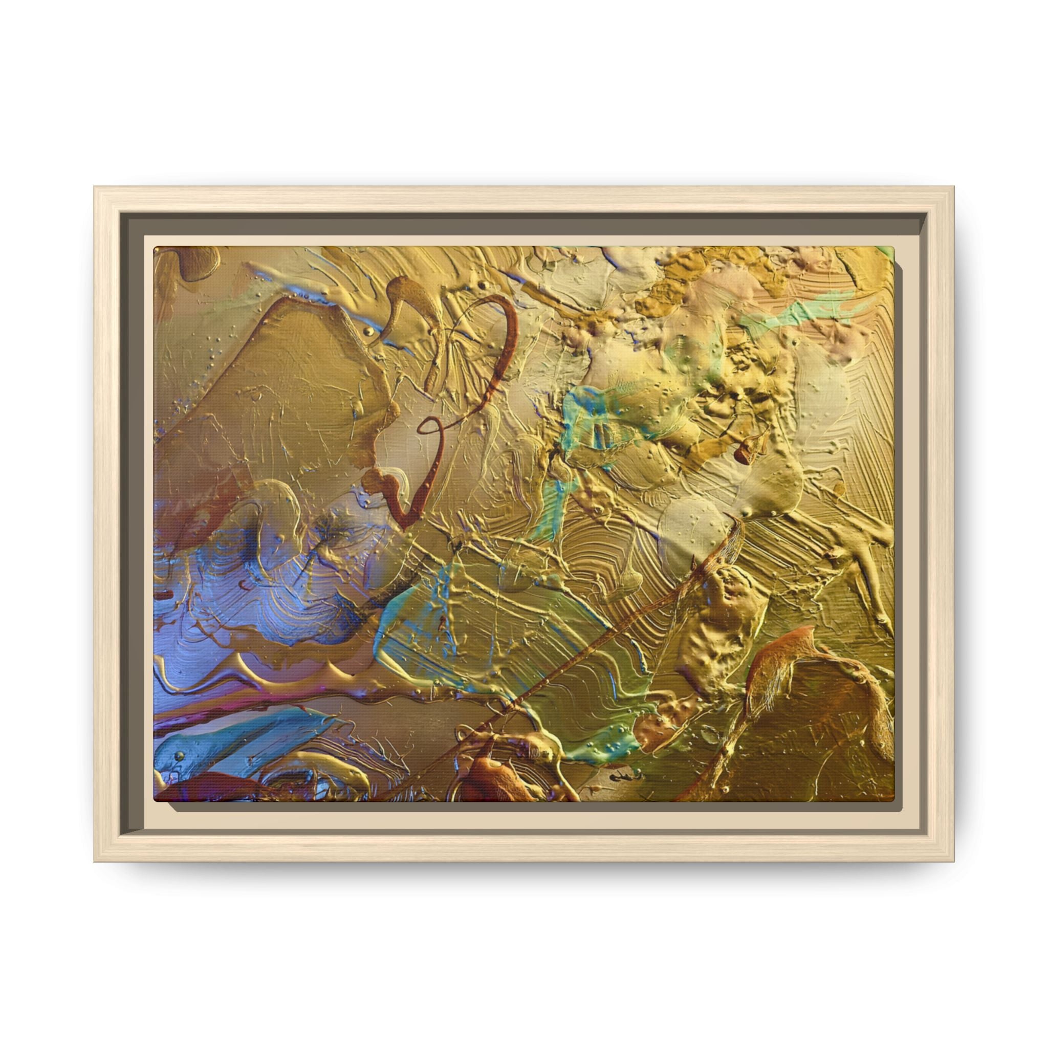 Framed Abstract Metallic Gold Canvas Print — Modern Textured Wall Art