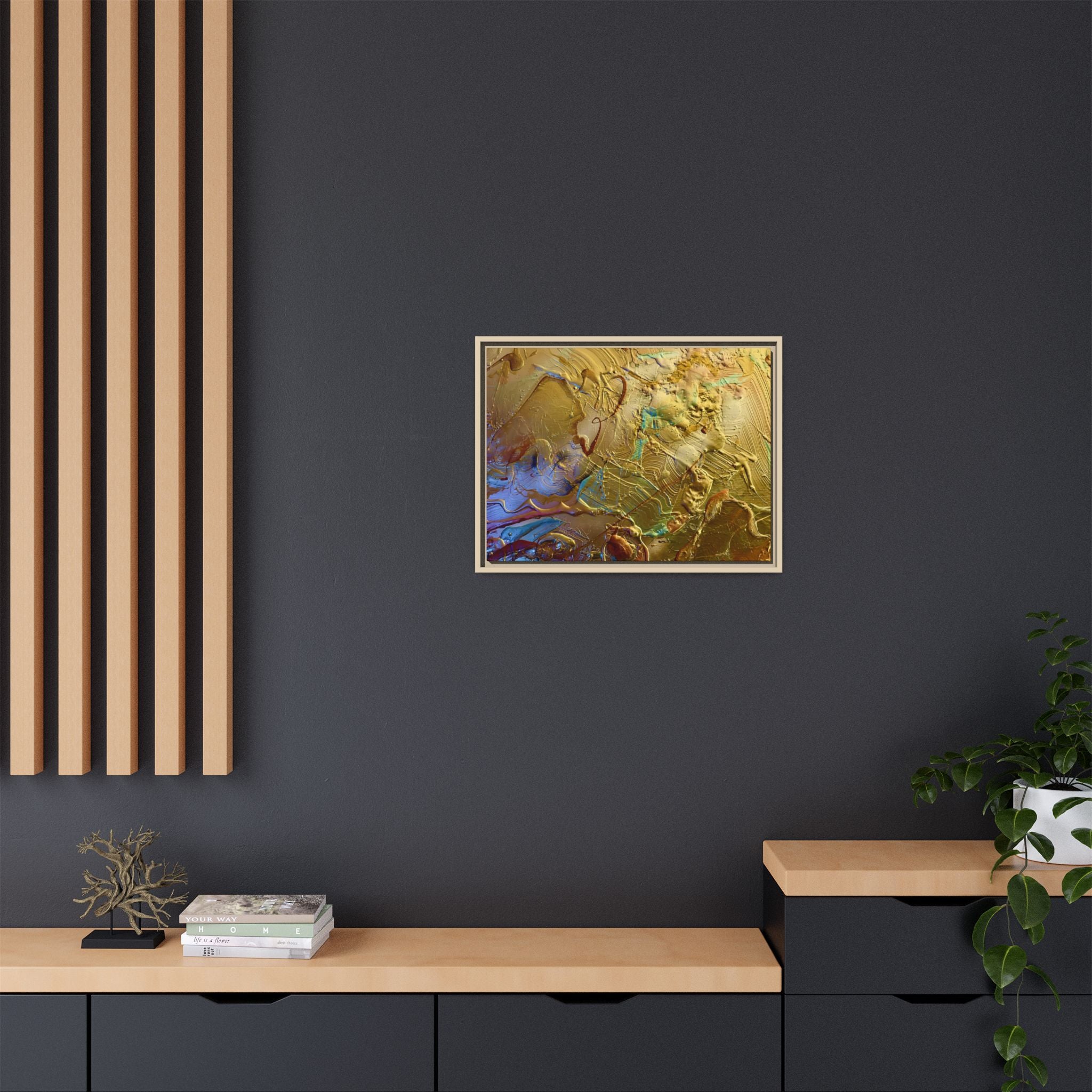Framed Abstract Metallic Gold Canvas Print — Modern Textured Wall Art