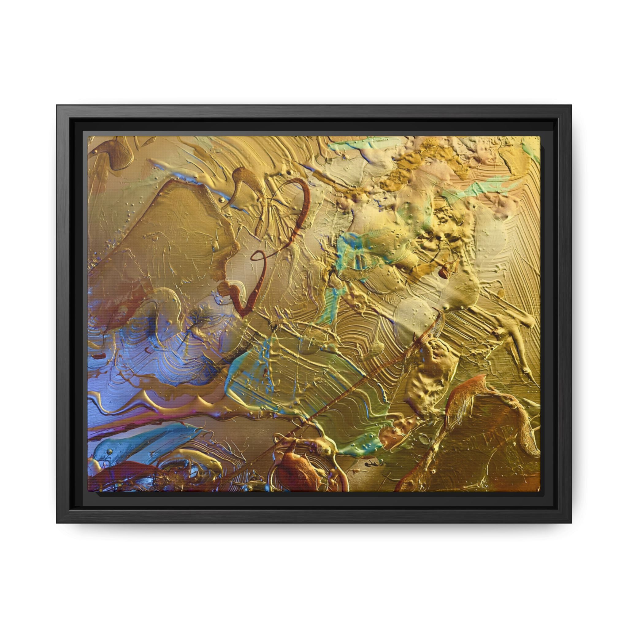 Framed Abstract Metallic Gold Canvas Print — Modern Textured Wall Art