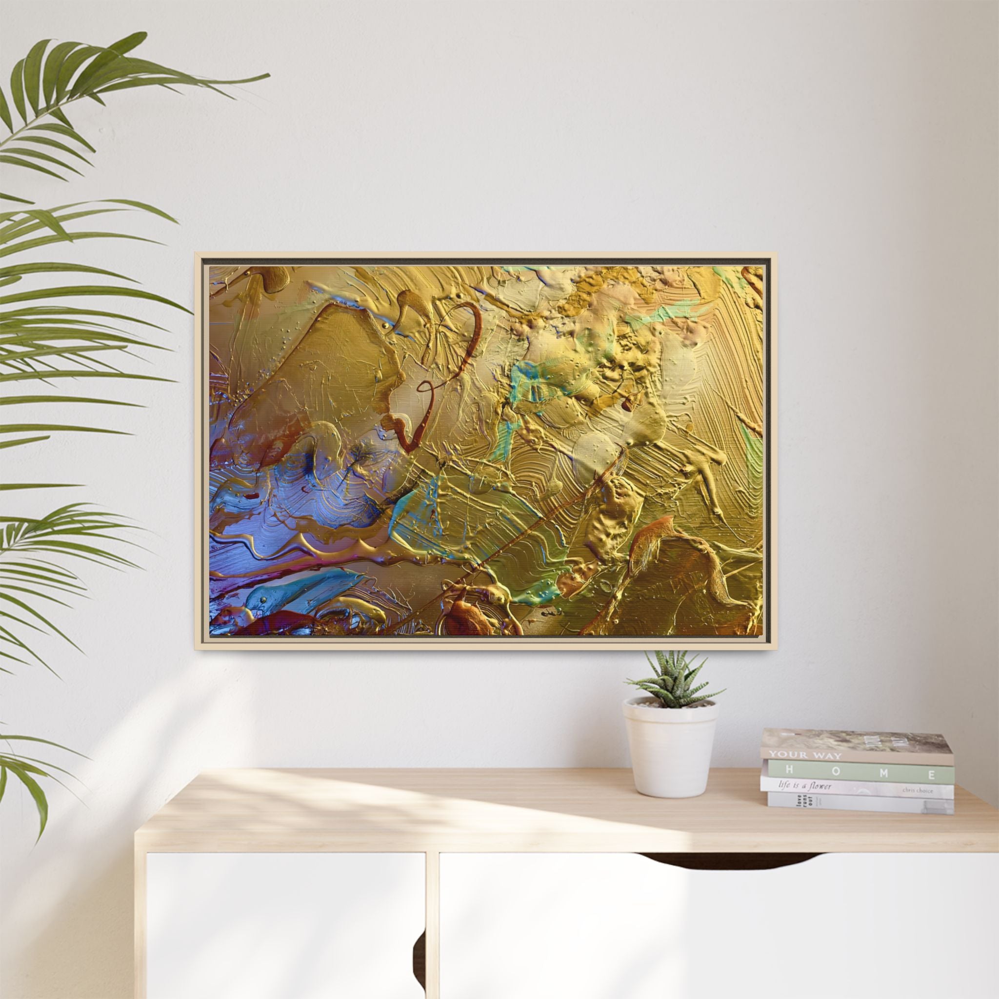 Framed Abstract Metallic Gold Canvas Print — Modern Textured Wall Art