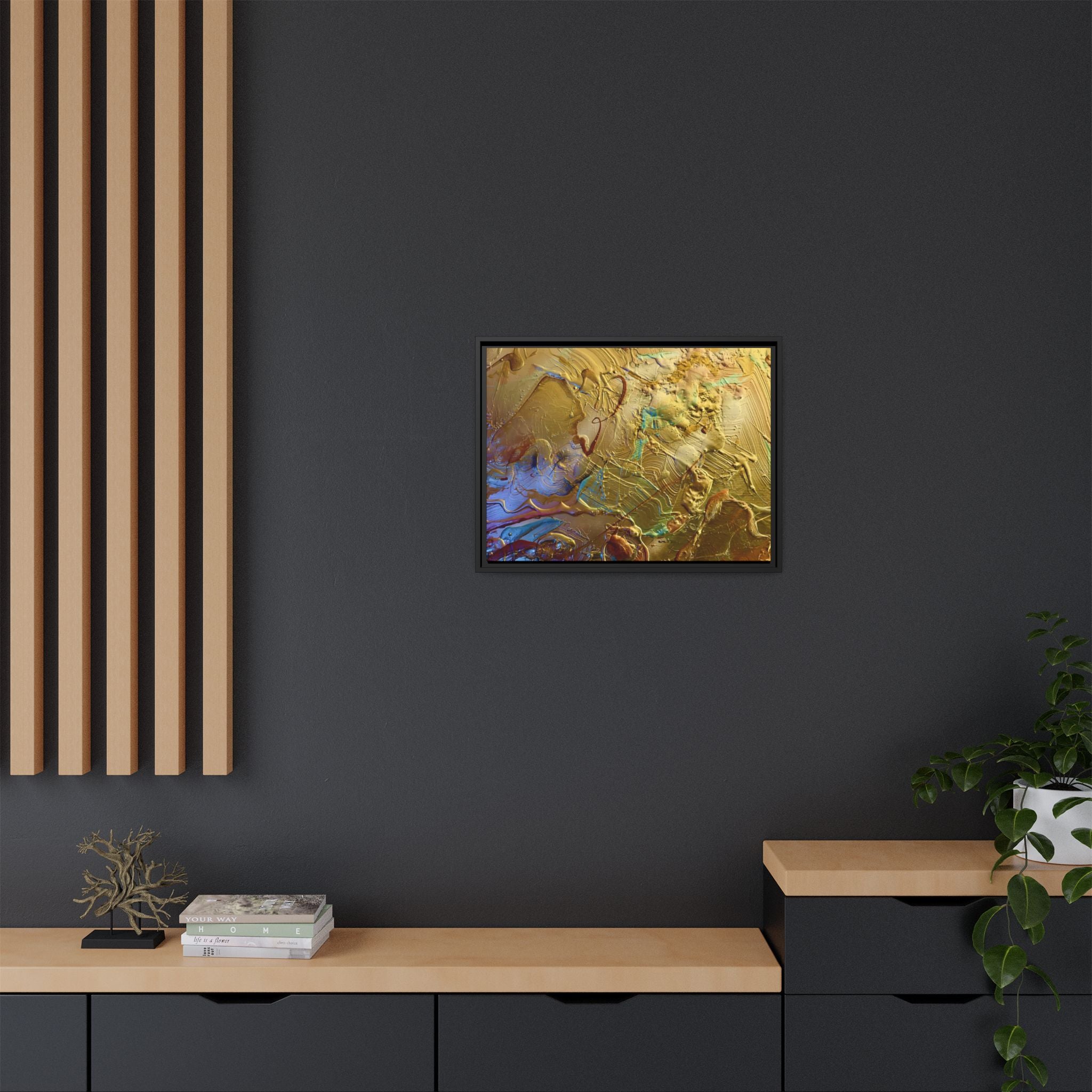 Framed Abstract Metallic Gold Canvas Print — Modern Textured Wall Art