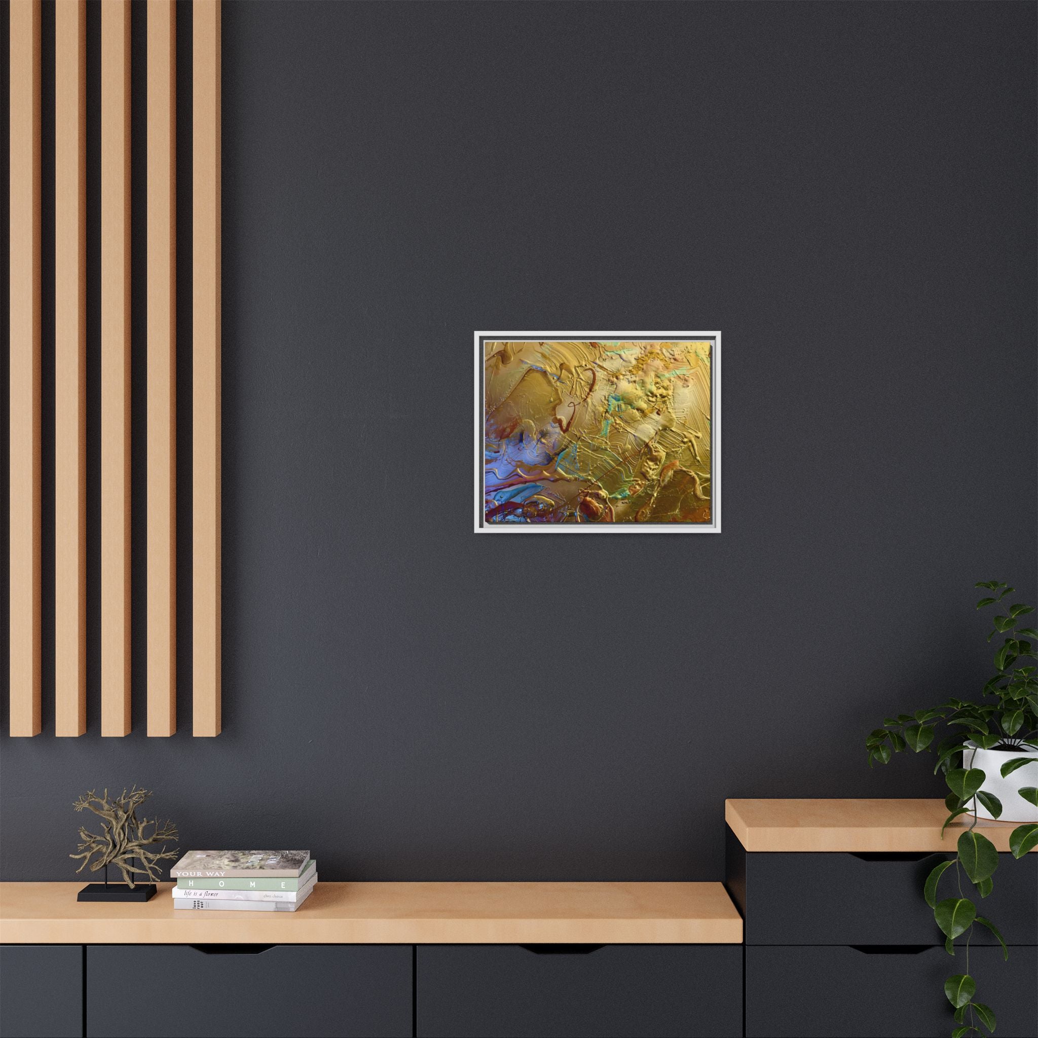 Framed Abstract Metallic Gold Canvas Print — Modern Textured Wall Art