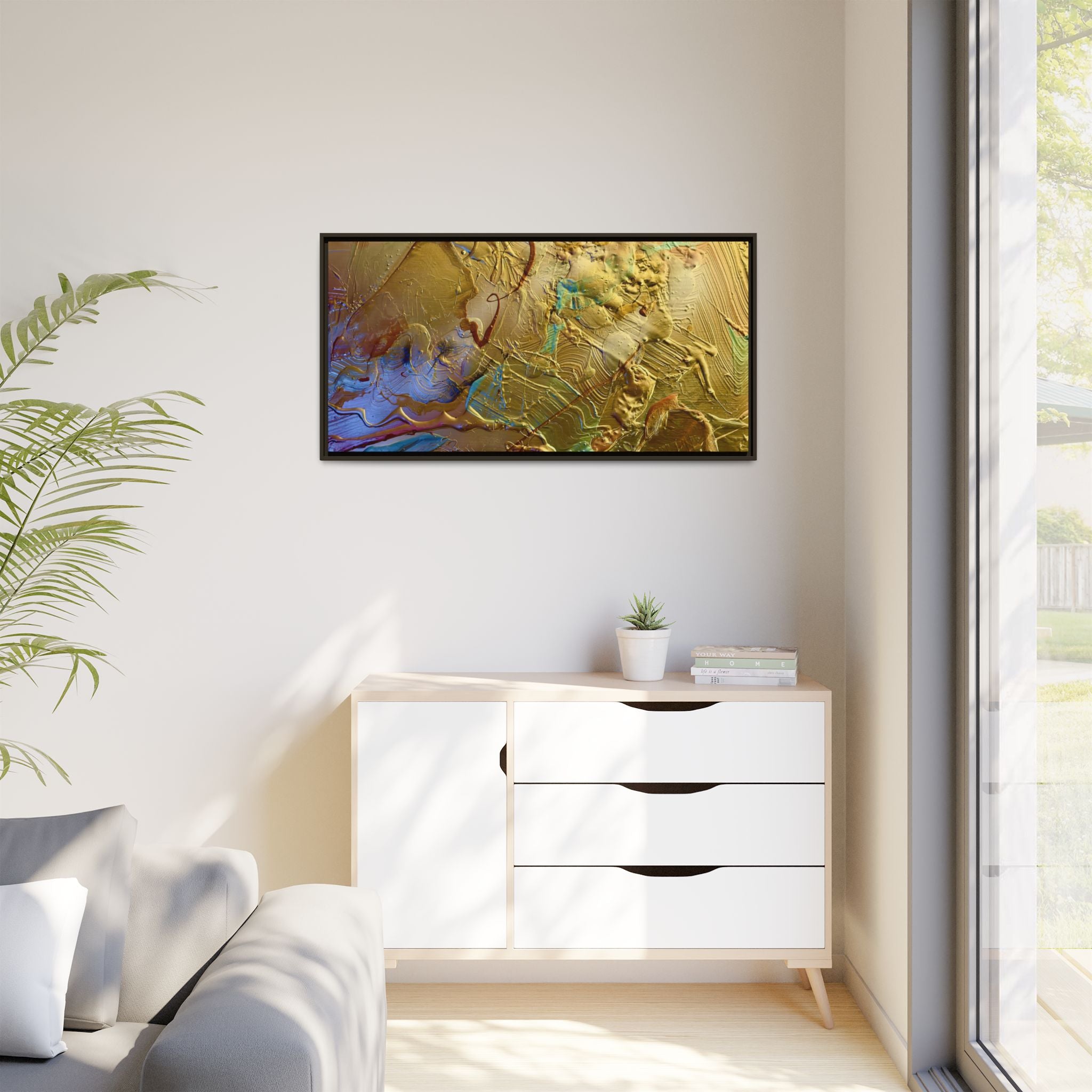 Framed Abstract Metallic Gold Canvas Print — Modern Textured Wall Art