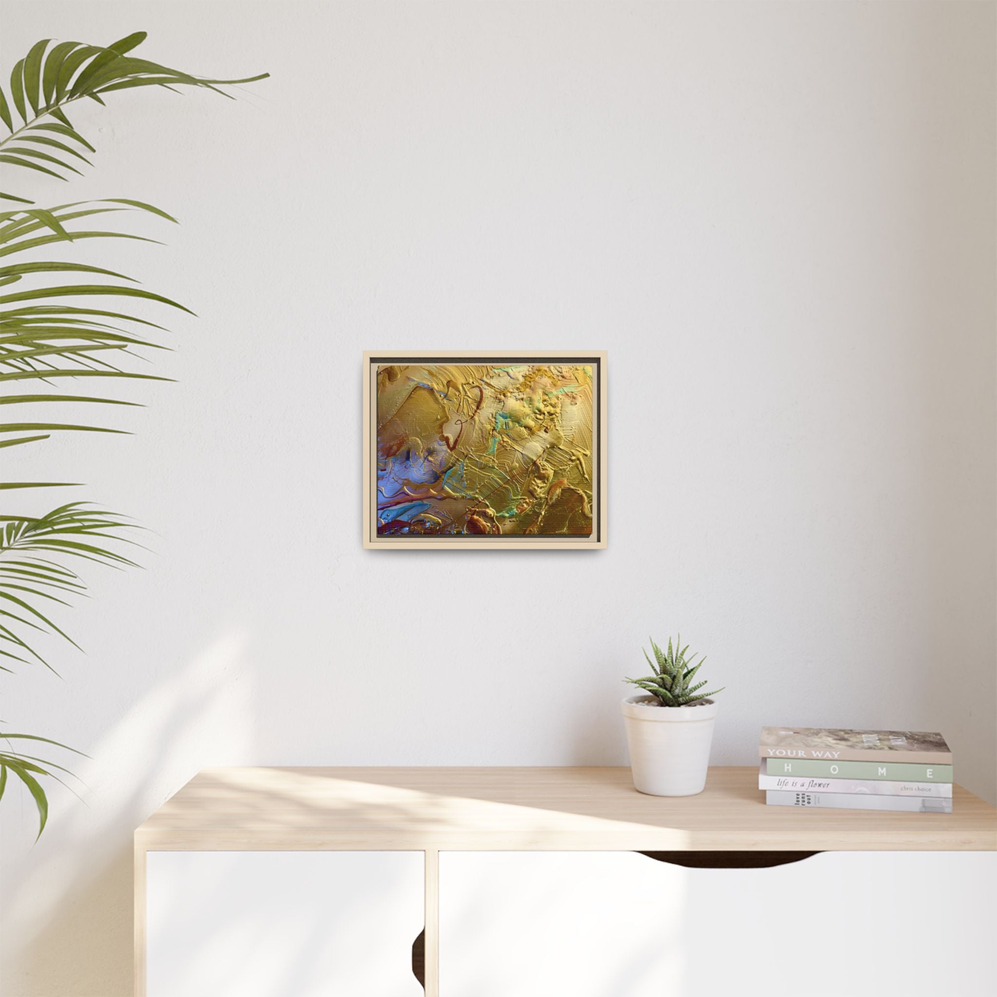 Framed Abstract Metallic Gold Canvas Print — Modern Textured Wall Art