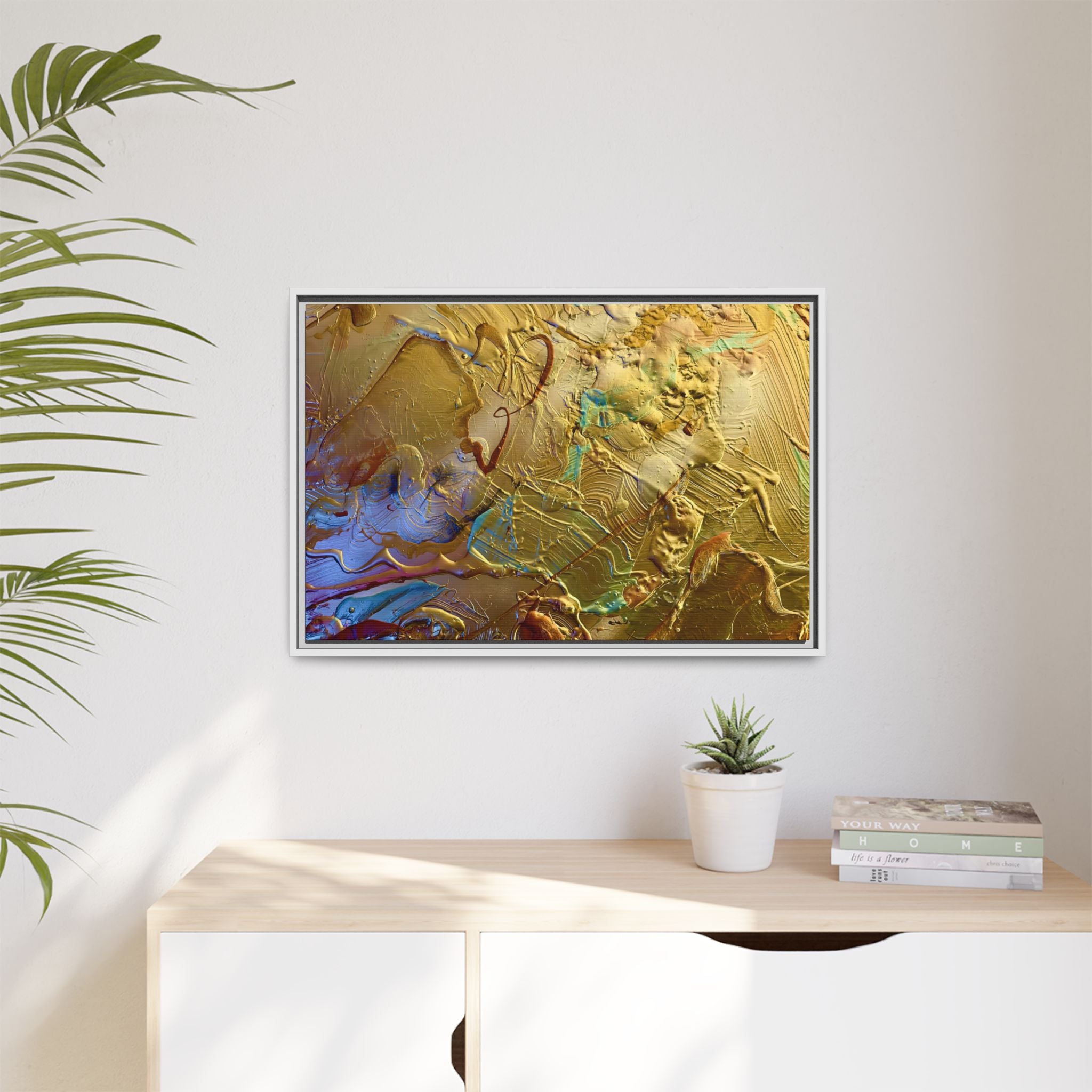 Framed Abstract Metallic Gold Canvas Print — Modern Textured Wall Art