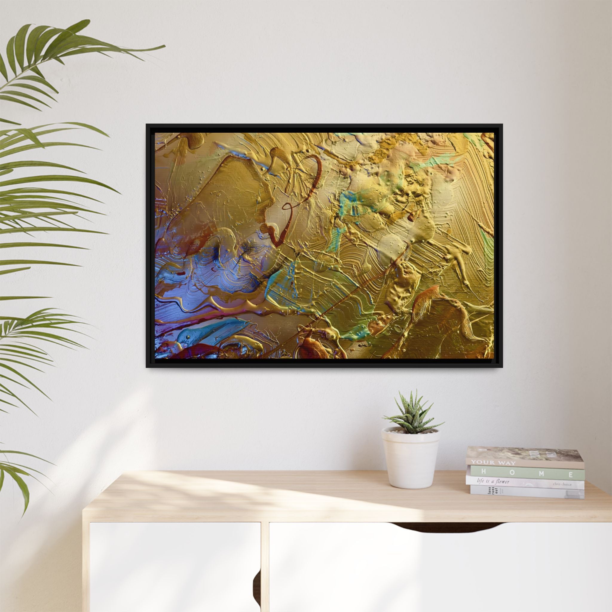 Framed Abstract Metallic Gold Canvas Print — Modern Textured Wall Art