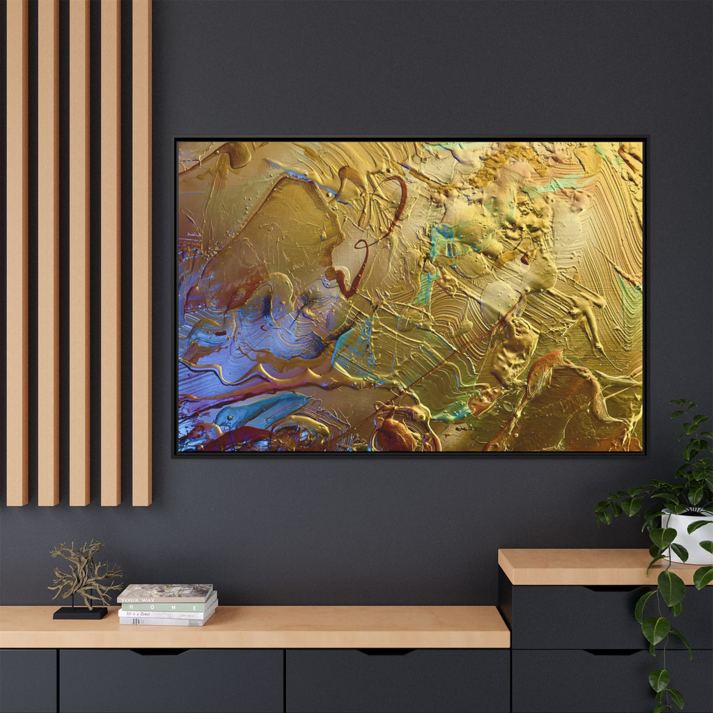 Framed Abstract Metallic Gold Canvas Print — Modern Textured Wall Art