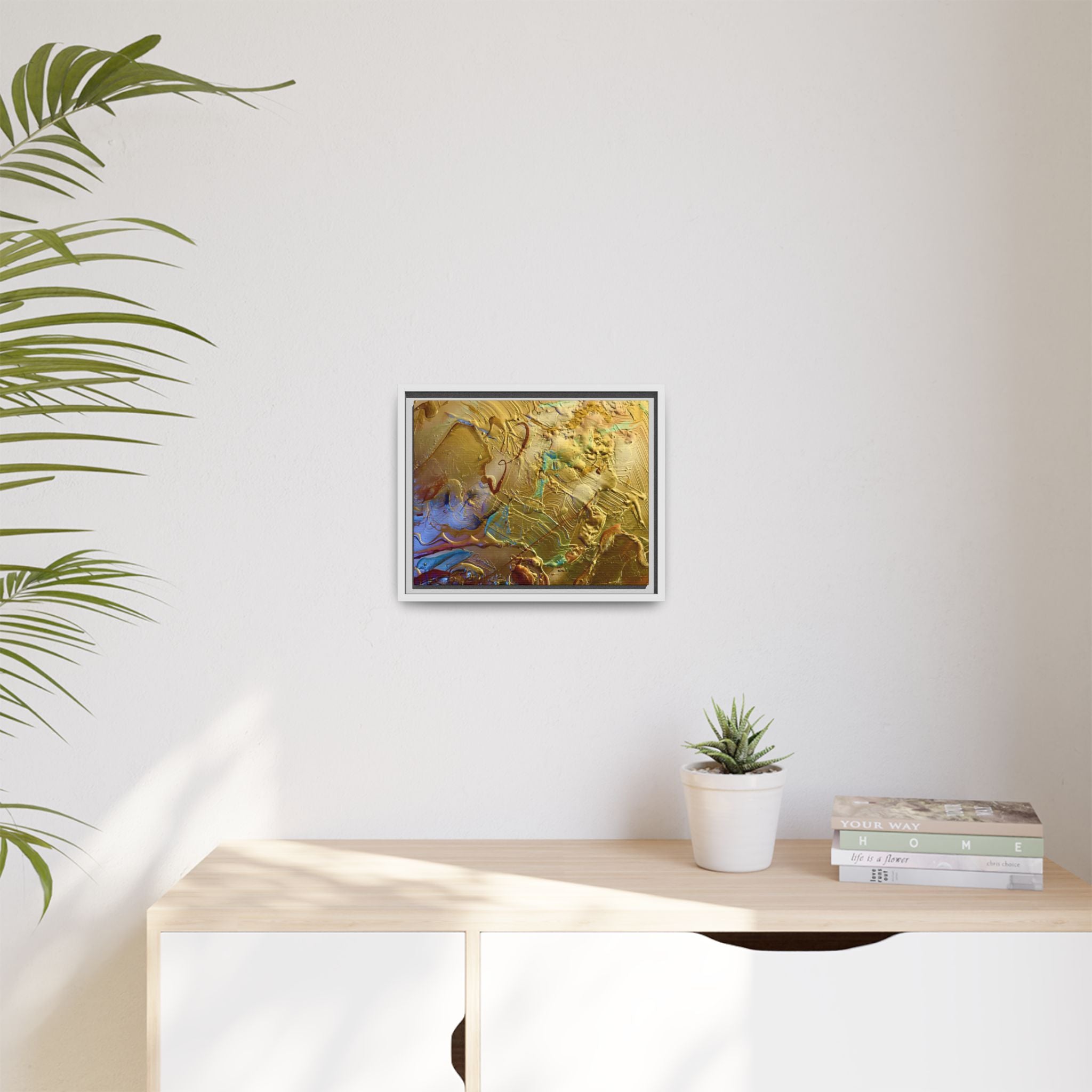Framed Abstract Metallic Gold Canvas Print — Modern Textured Wall Art
