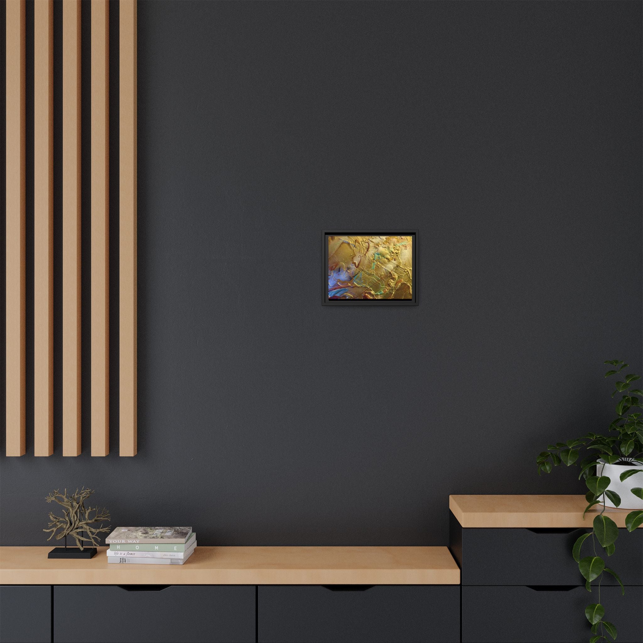 Framed Abstract Metallic Gold Canvas Print — Modern Textured Wall Art