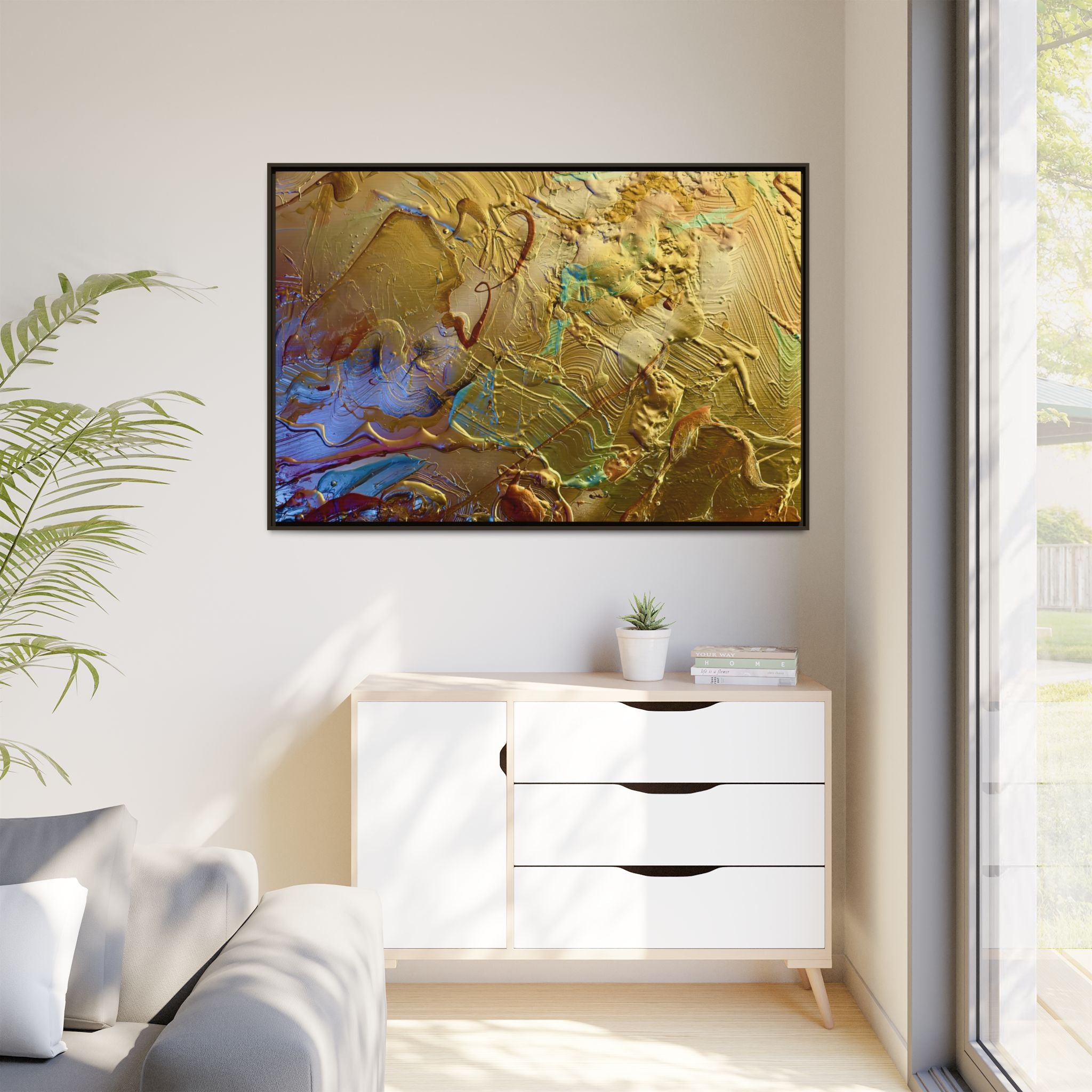 Framed Abstract Metallic Gold Canvas Print — Modern Textured Wall Art