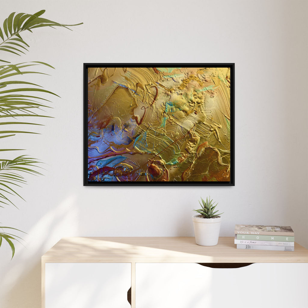 Framed Abstract Metallic Gold Canvas Print — Modern Textured Wall Art