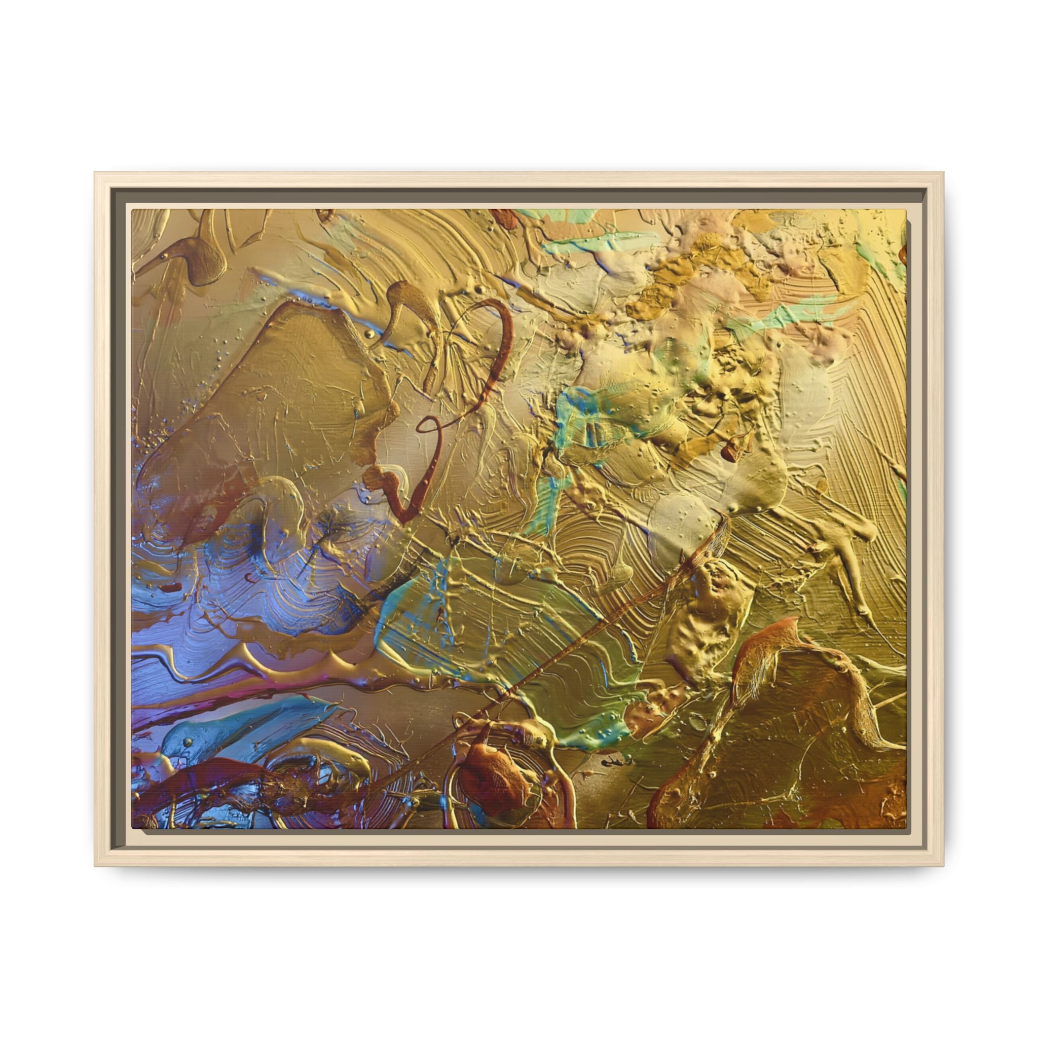Framed Abstract Metallic Gold Canvas Print — Modern Textured Wall Art