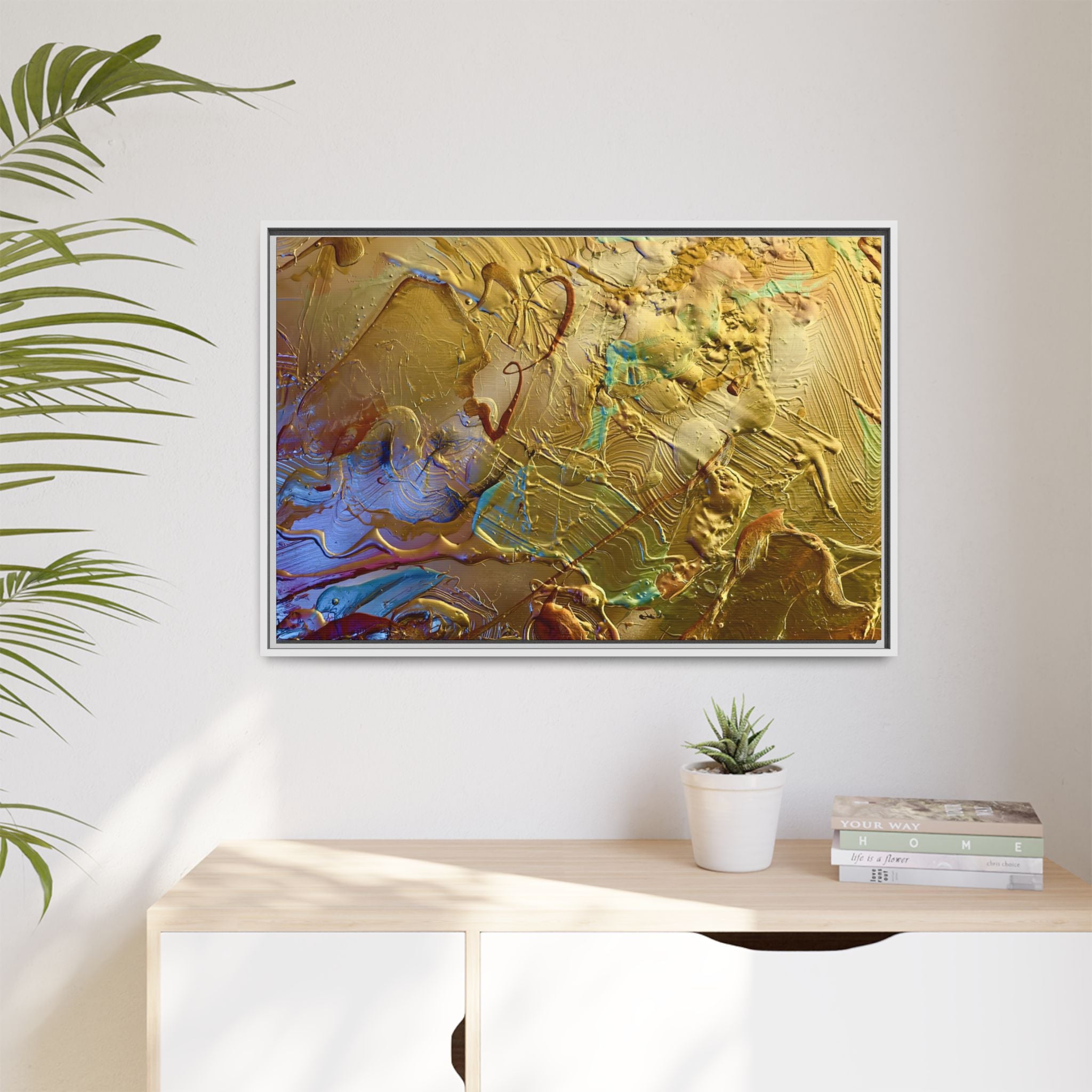 Framed Abstract Metallic Gold Canvas Print — Modern Textured Wall Art