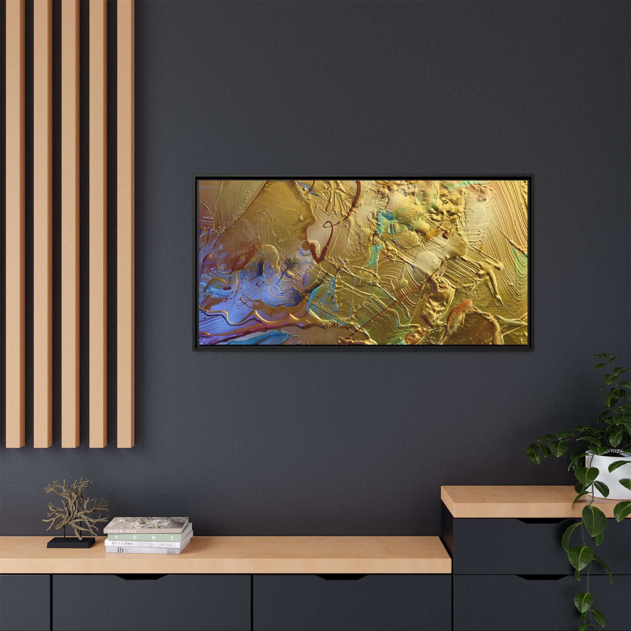 Framed Abstract Metallic Gold Canvas Print — Modern Textured Wall Art