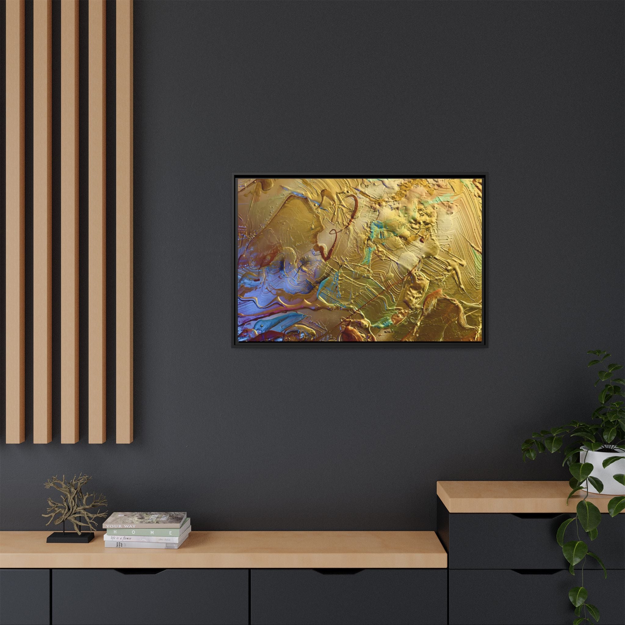 Framed Abstract Metallic Gold Canvas Print — Modern Textured Wall Art