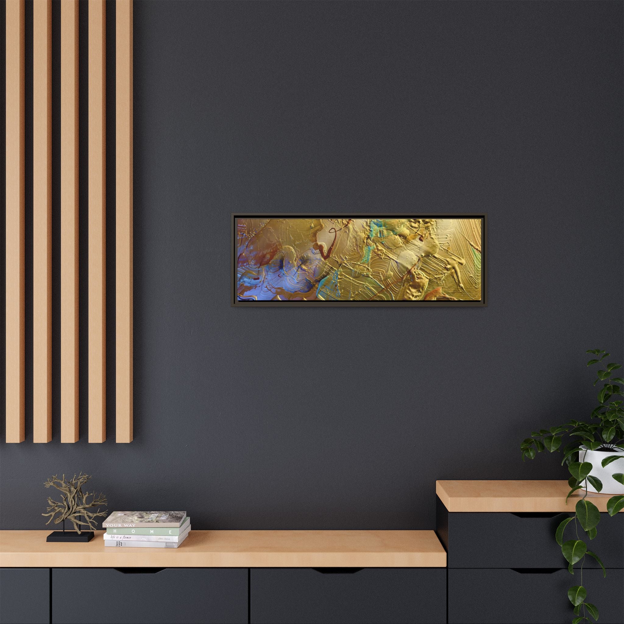 Framed Abstract Metallic Gold Canvas Print — Modern Textured Wall Art
