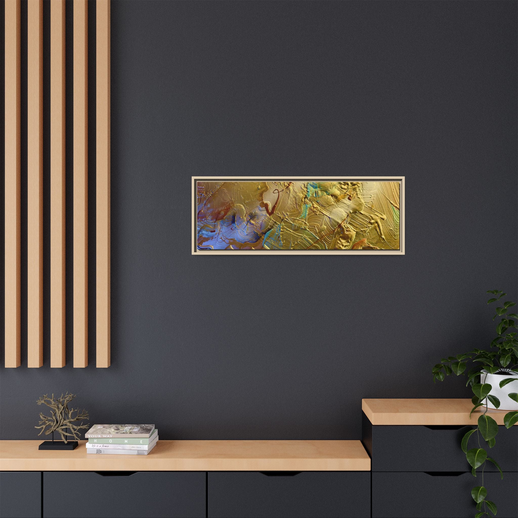 Framed Abstract Metallic Gold Canvas Print — Modern Textured Wall Art