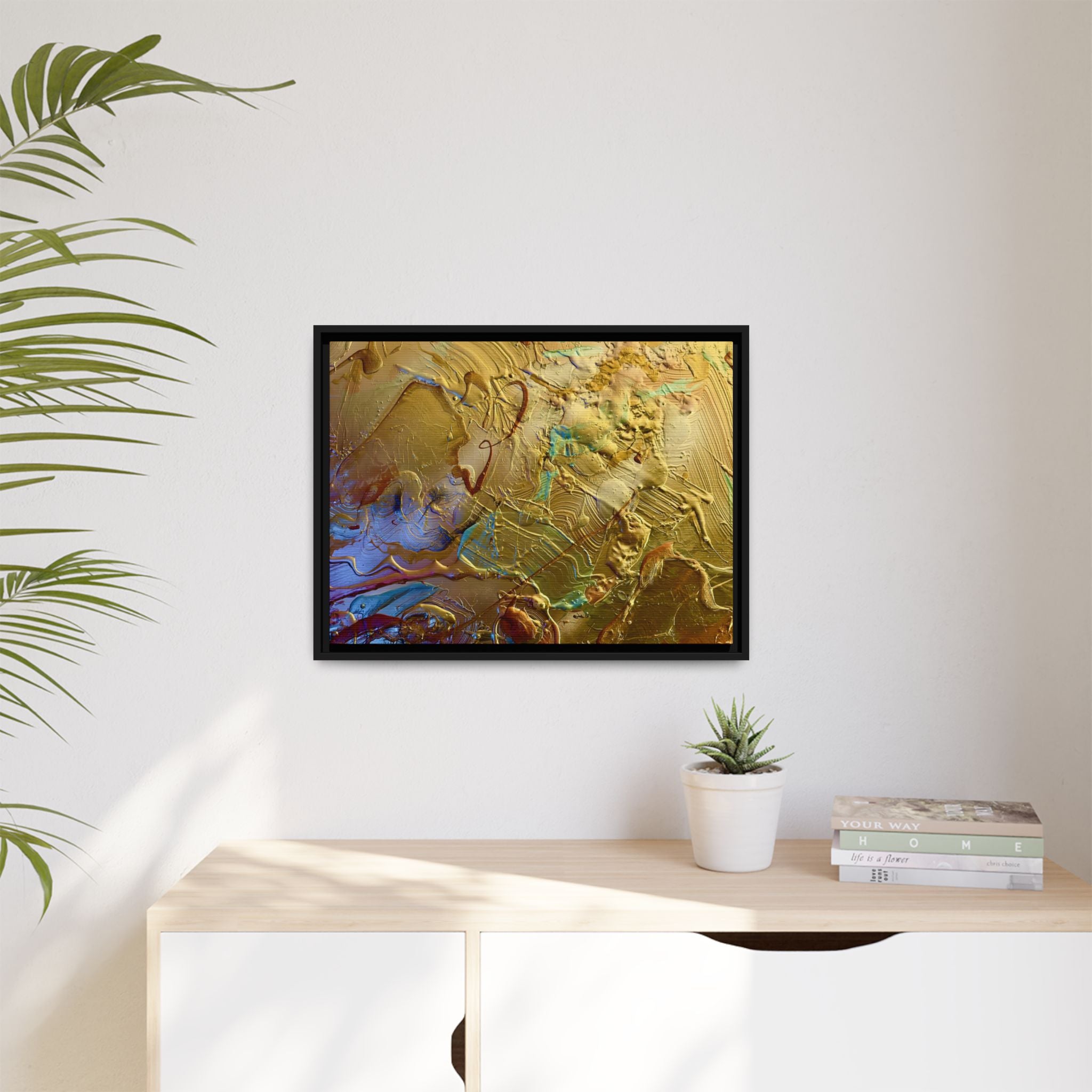 Framed Abstract Metallic Gold Canvas Print — Modern Textured Wall Art