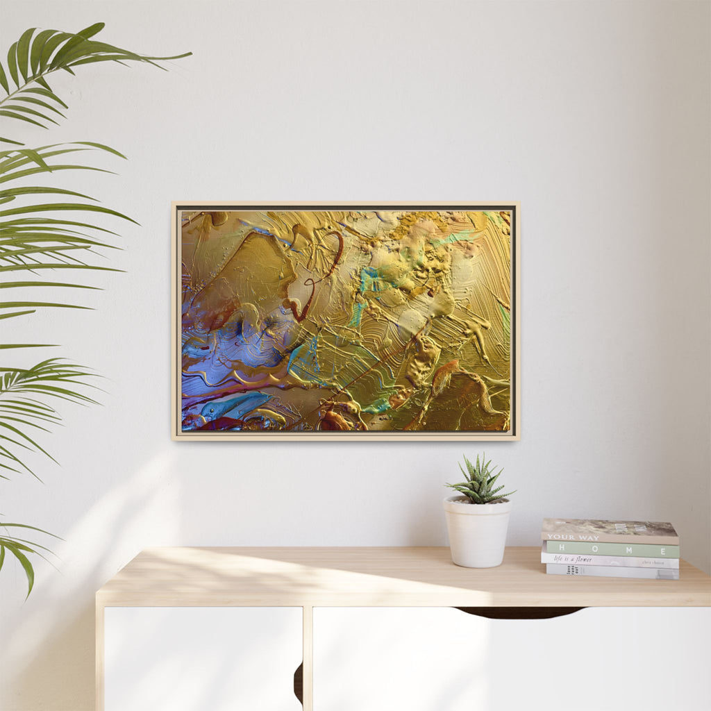 Framed Abstract Metallic Gold Canvas Print — Modern Textured Wall Art