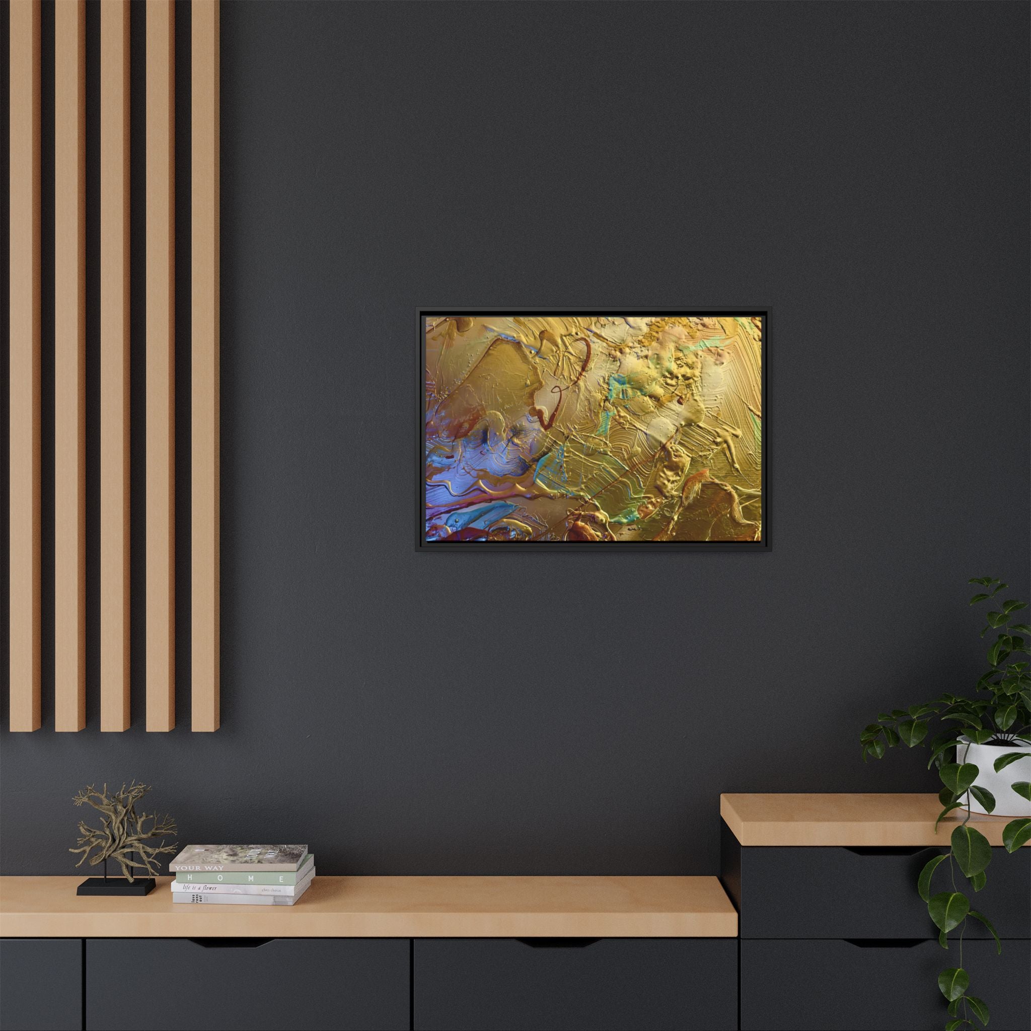 Framed Abstract Metallic Gold Canvas Print — Modern Textured Wall Art