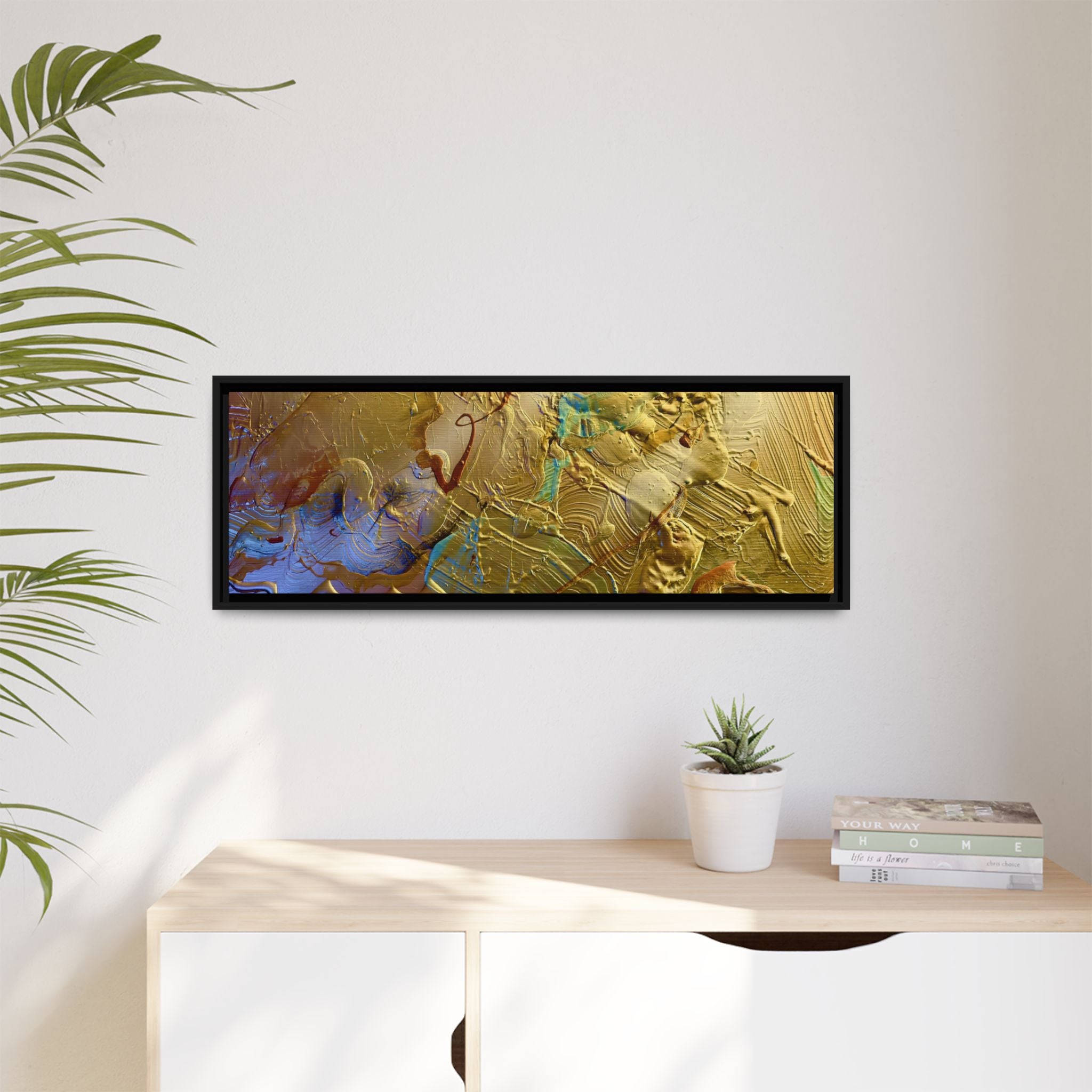 Framed Abstract Metallic Gold Canvas Print — Modern Textured Wall Art
