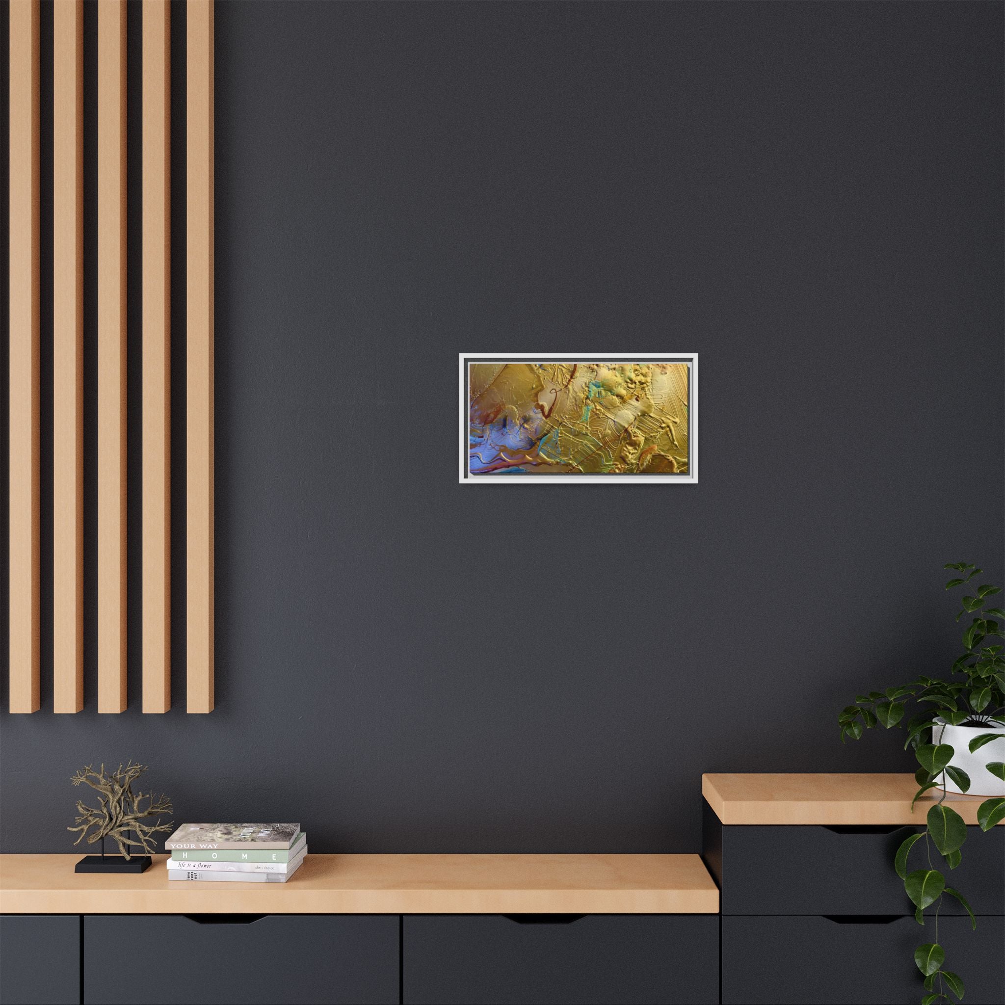 Framed Abstract Metallic Gold Canvas Print — Modern Textured Wall Art
