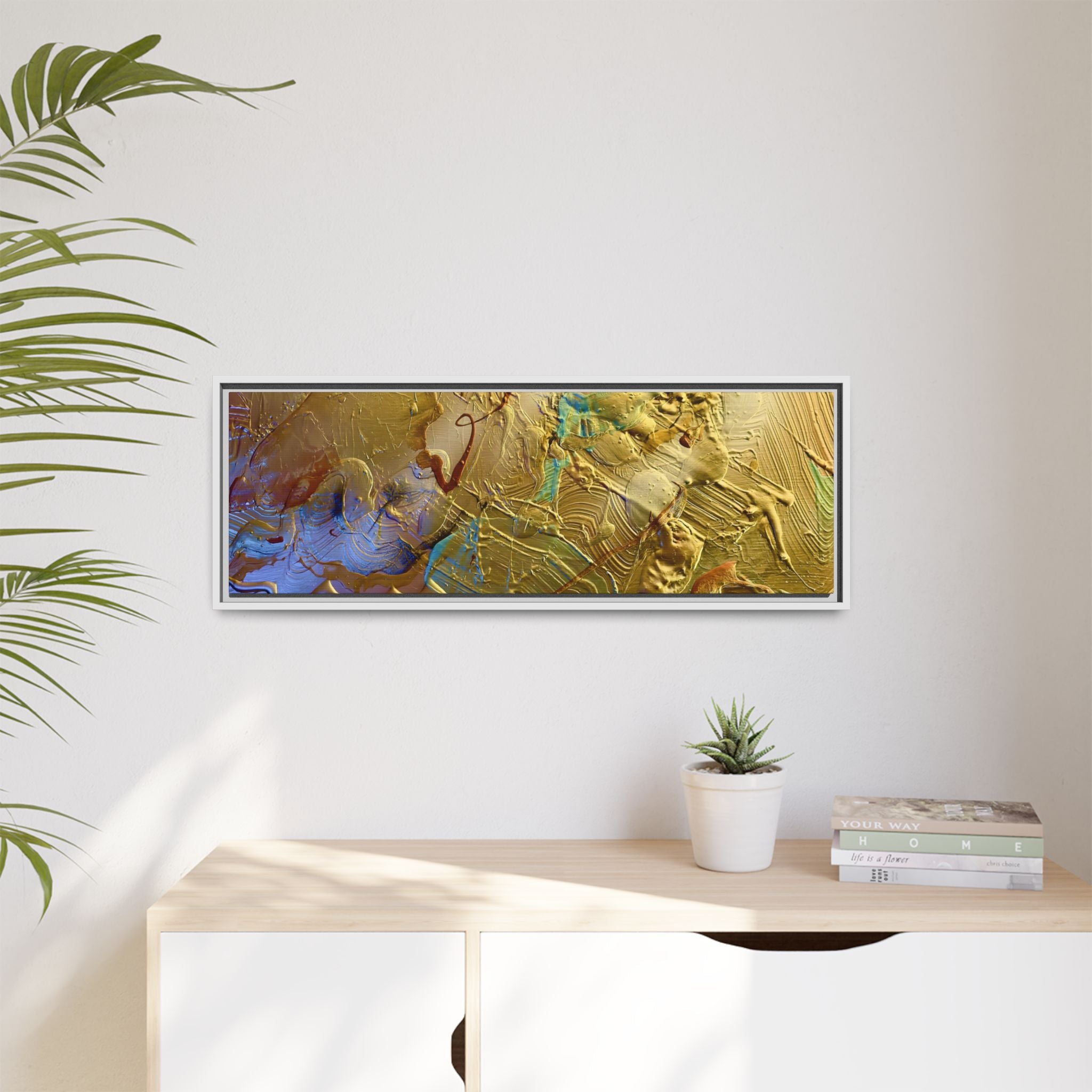 Framed Abstract Metallic Gold Canvas Print — Modern Textured Wall Art