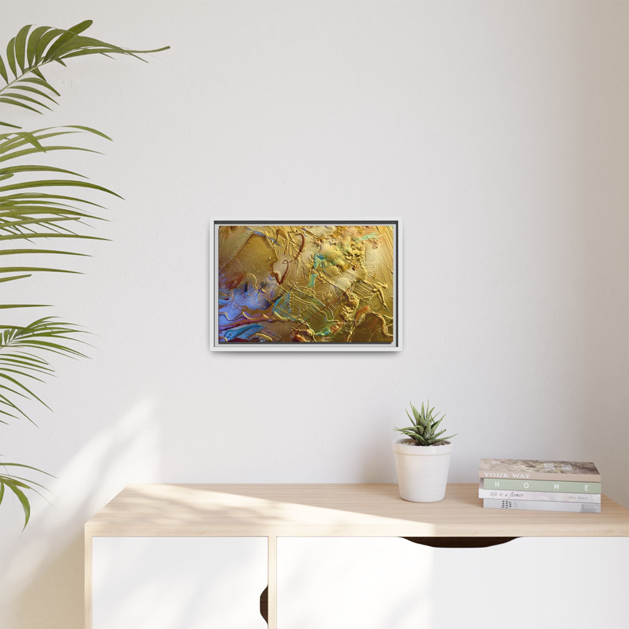 Framed Abstract Metallic Gold Canvas Print — Modern Textured Wall Art