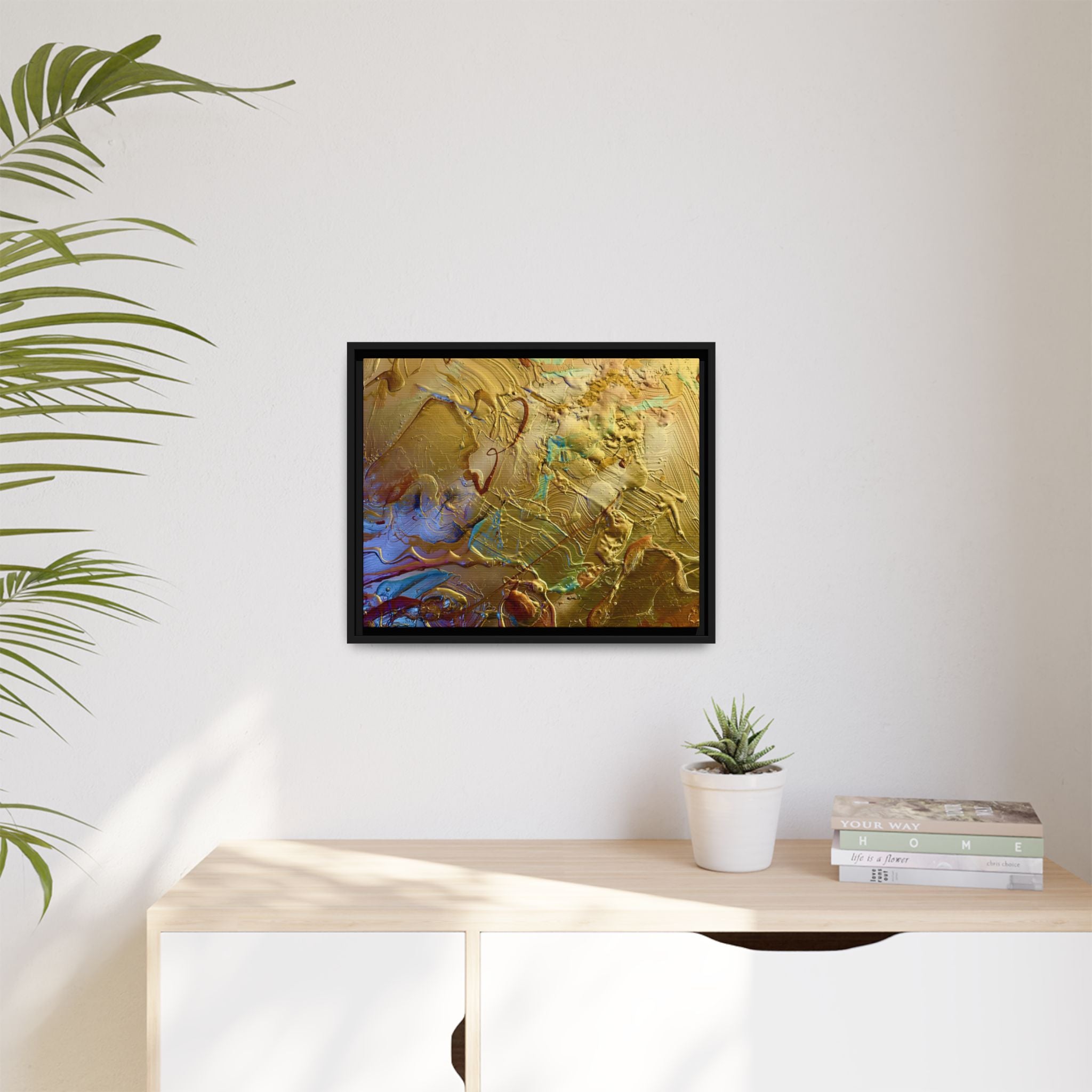 Framed Abstract Metallic Gold Canvas Print — Modern Textured Wall Art